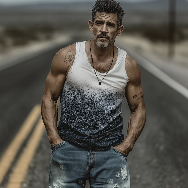 Willis | Men'S Spring And Summer Fashion Casual Art Print U-Neck Cuffs Raw Edge Cotton Blended Tank Top - Image 3