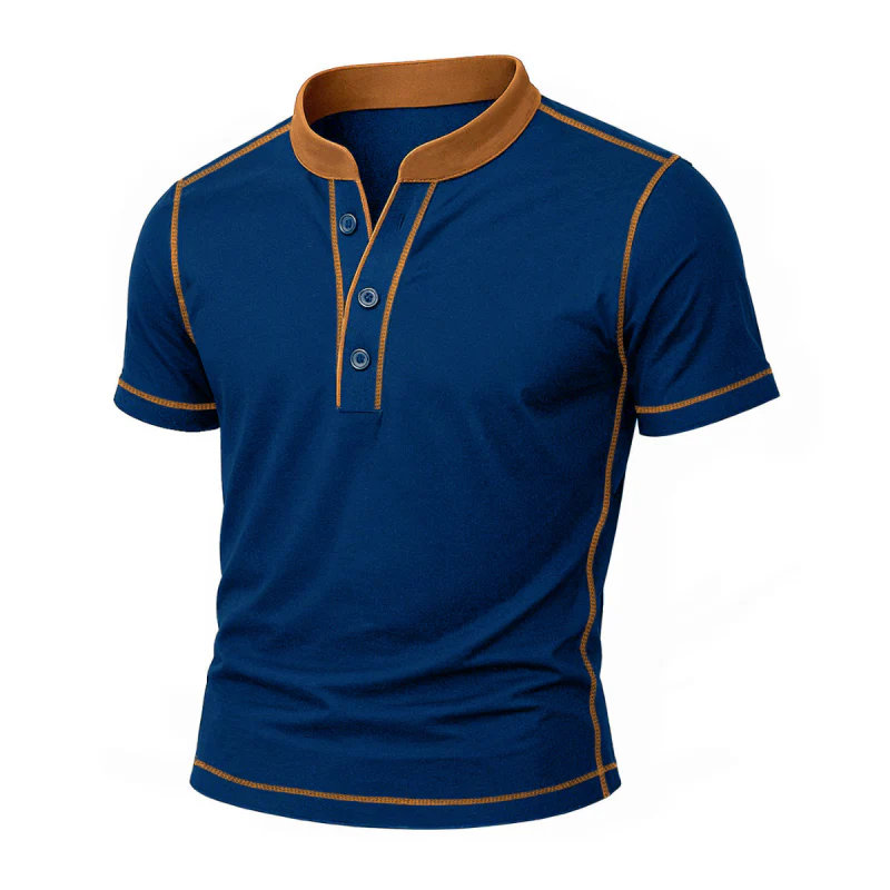 Wyatt | Men'S Casual Contrast Color Cotton Patchwork Henley Collar Slim Fit Short Sleeve T-Shirt - Image 4