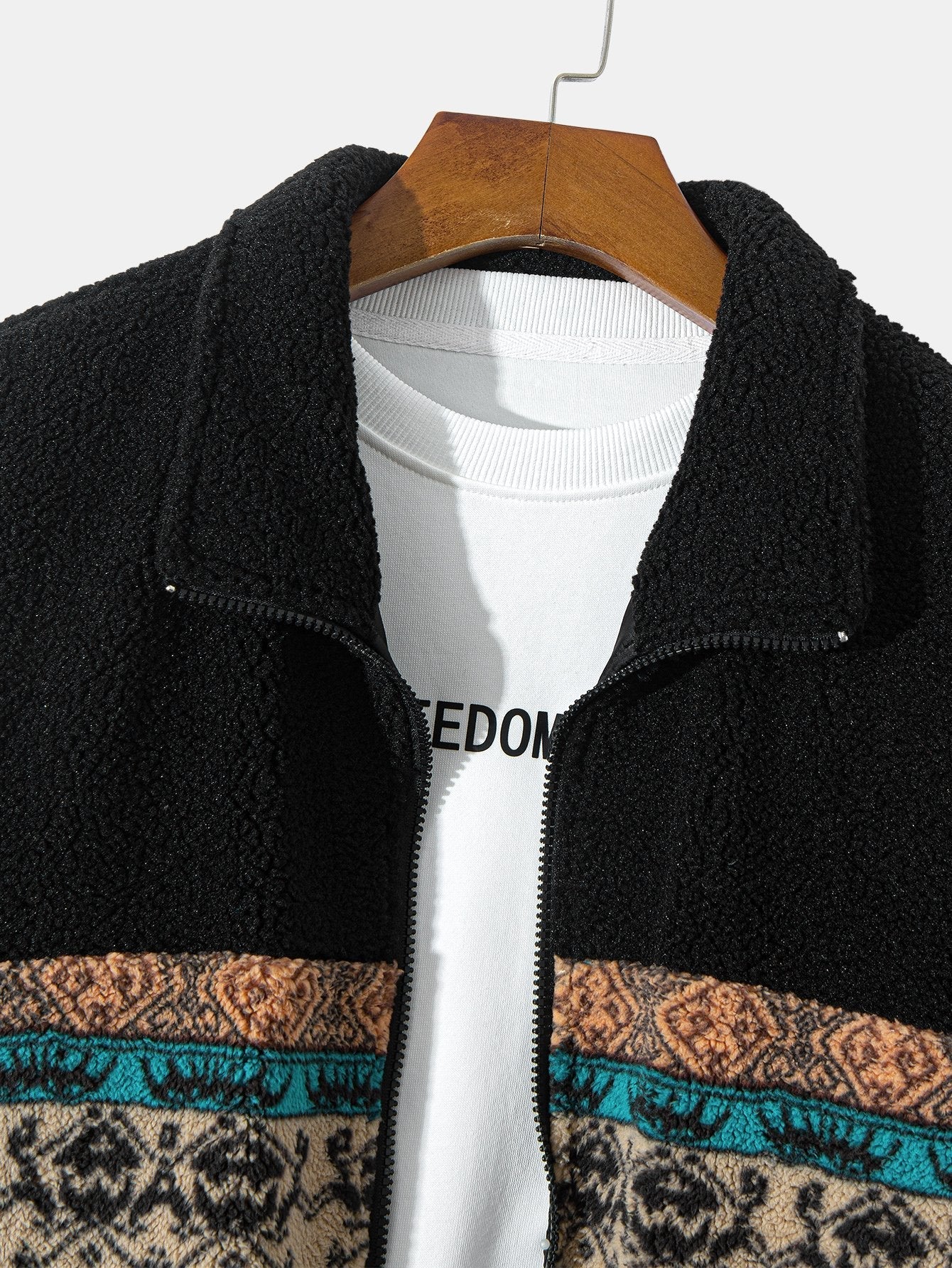 Wyatt | Teddy Fleece Ethnic Print Coat - Image 3