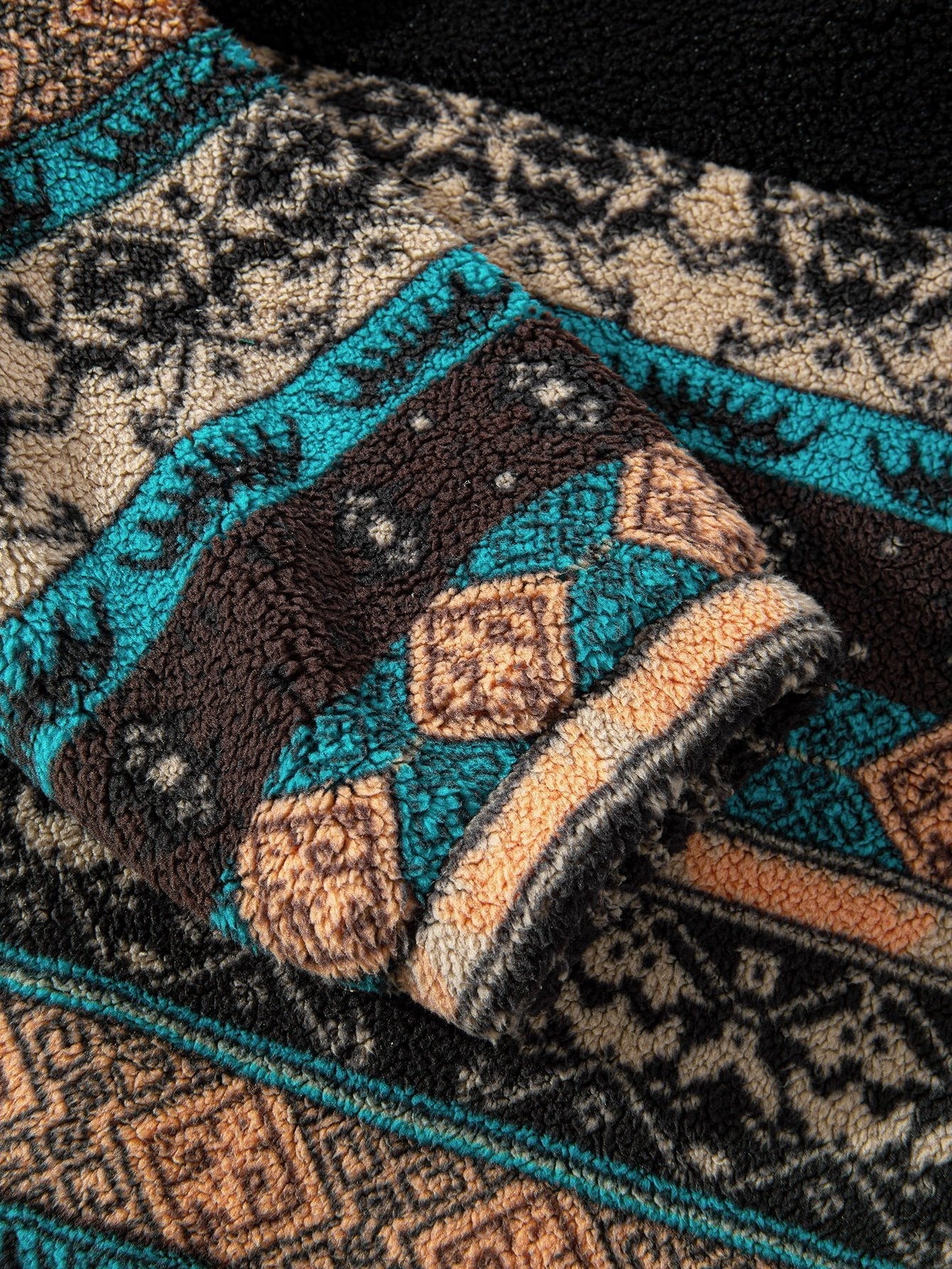 Wyatt | Teddy Fleece Ethnic Print Coat - Image 4
