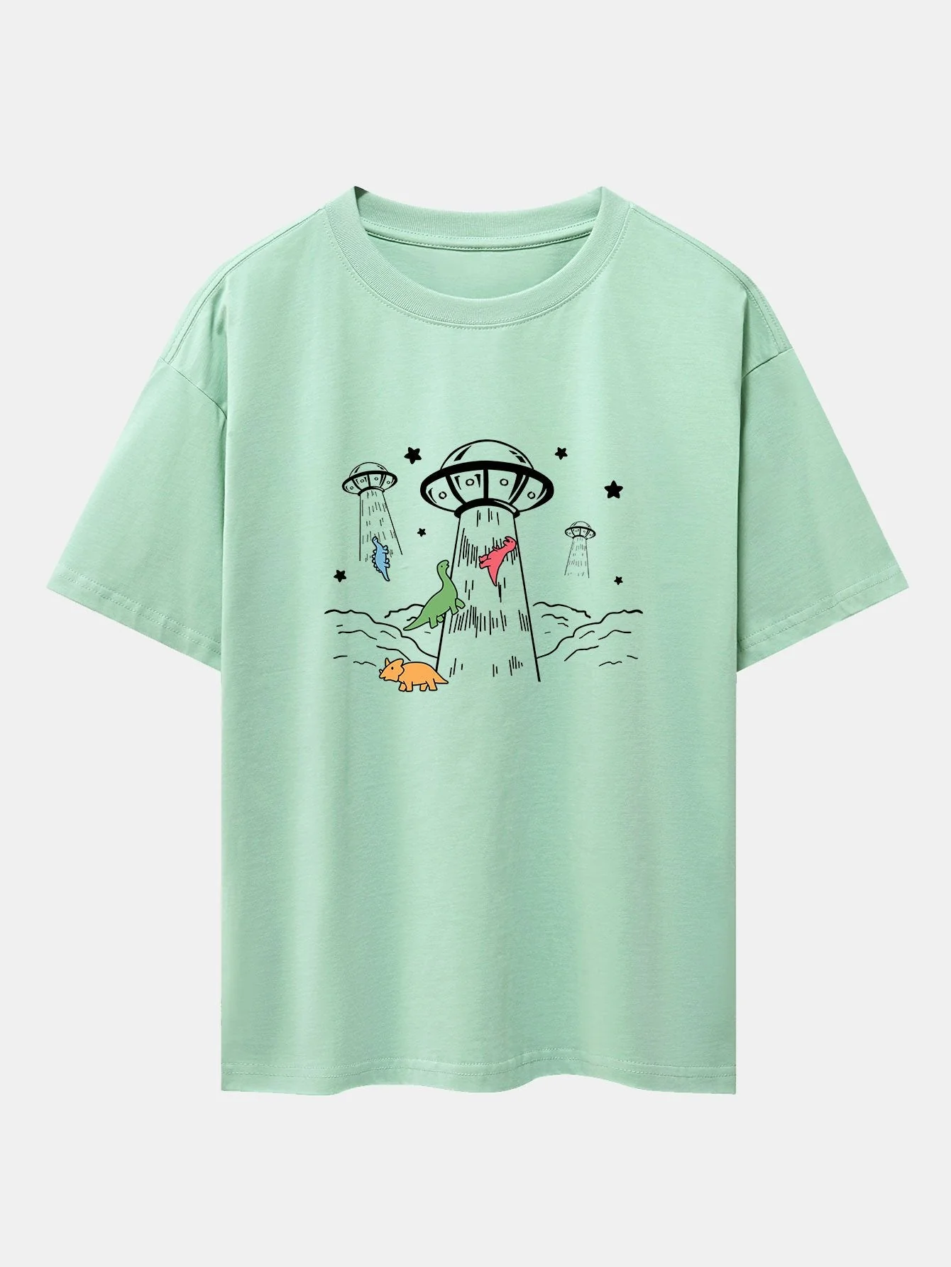 Xavier® | Ufo Take Away Dinosaurs Print Drop Shoulder Oversize T-Shirt - Image 6
