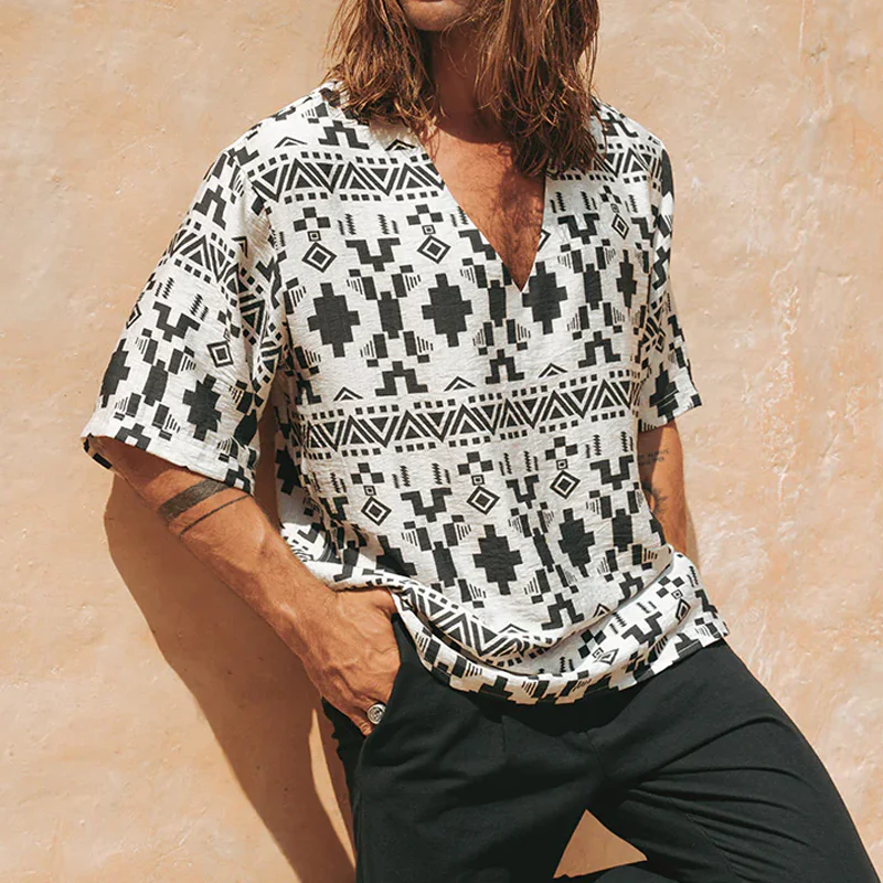 Xavier | Men'S Spring And Summer Fashion Casual Chiffon Printed V-Neck Short Sleeve T-Shirt Shorts Set - Image 3