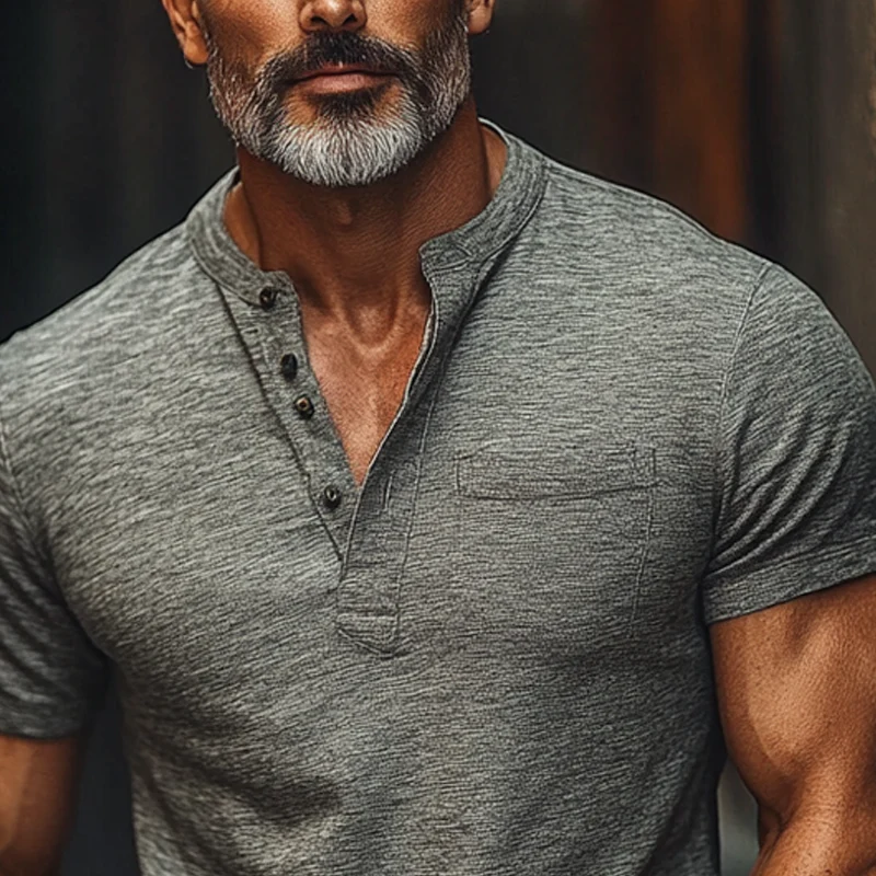 Yancy | Men'S Casual Cotton Blend Short Sleeve Henley T-Shirt - Image 3