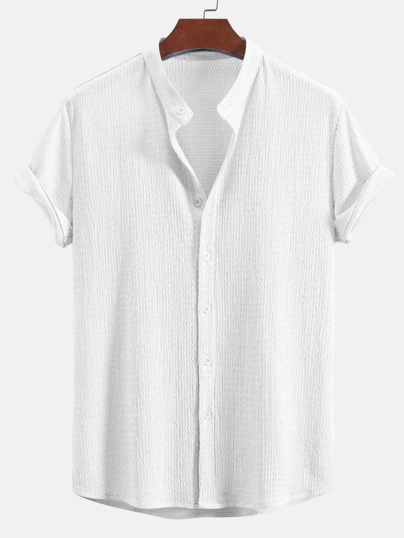 Yaxkin® | Muscle Fit Wrinkled Textured Stand Collar Shirt - Image 5