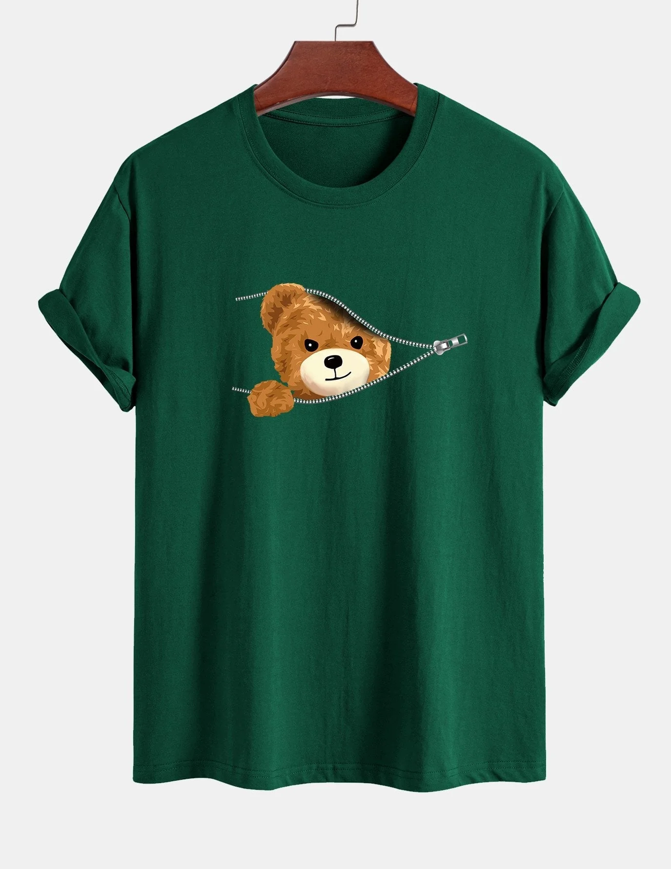 Yeray® | Zipper Bear Print Cotton T-Shirt - Image 10