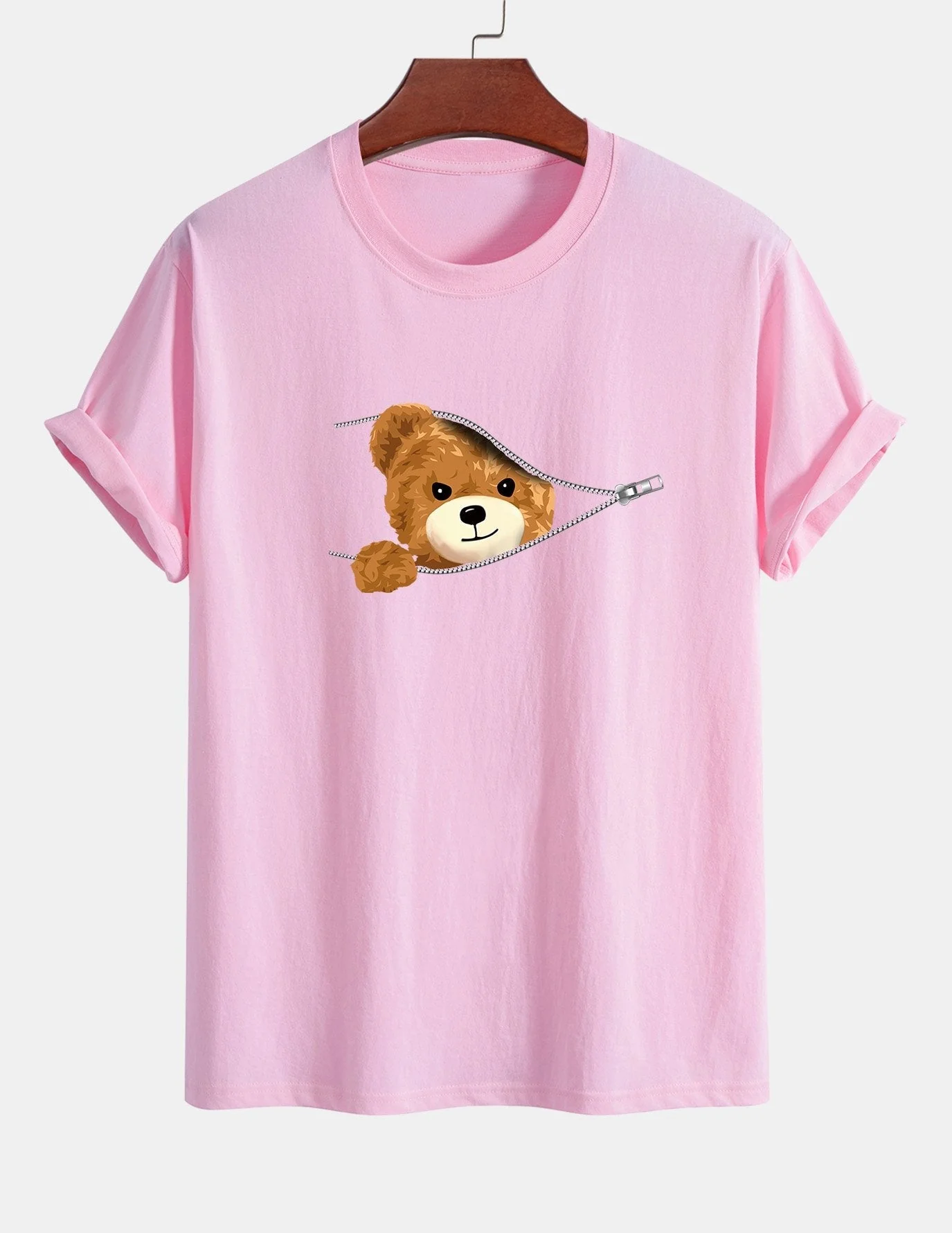 Yeray® | Zipper Bear Print Cotton T-Shirt - Image 11