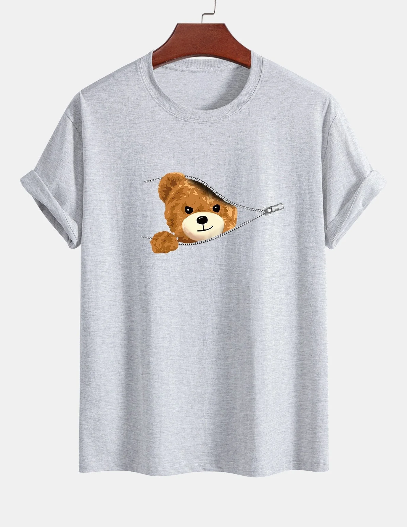 Yeray® | Zipper Bear Print Cotton T-Shirt - Image 12