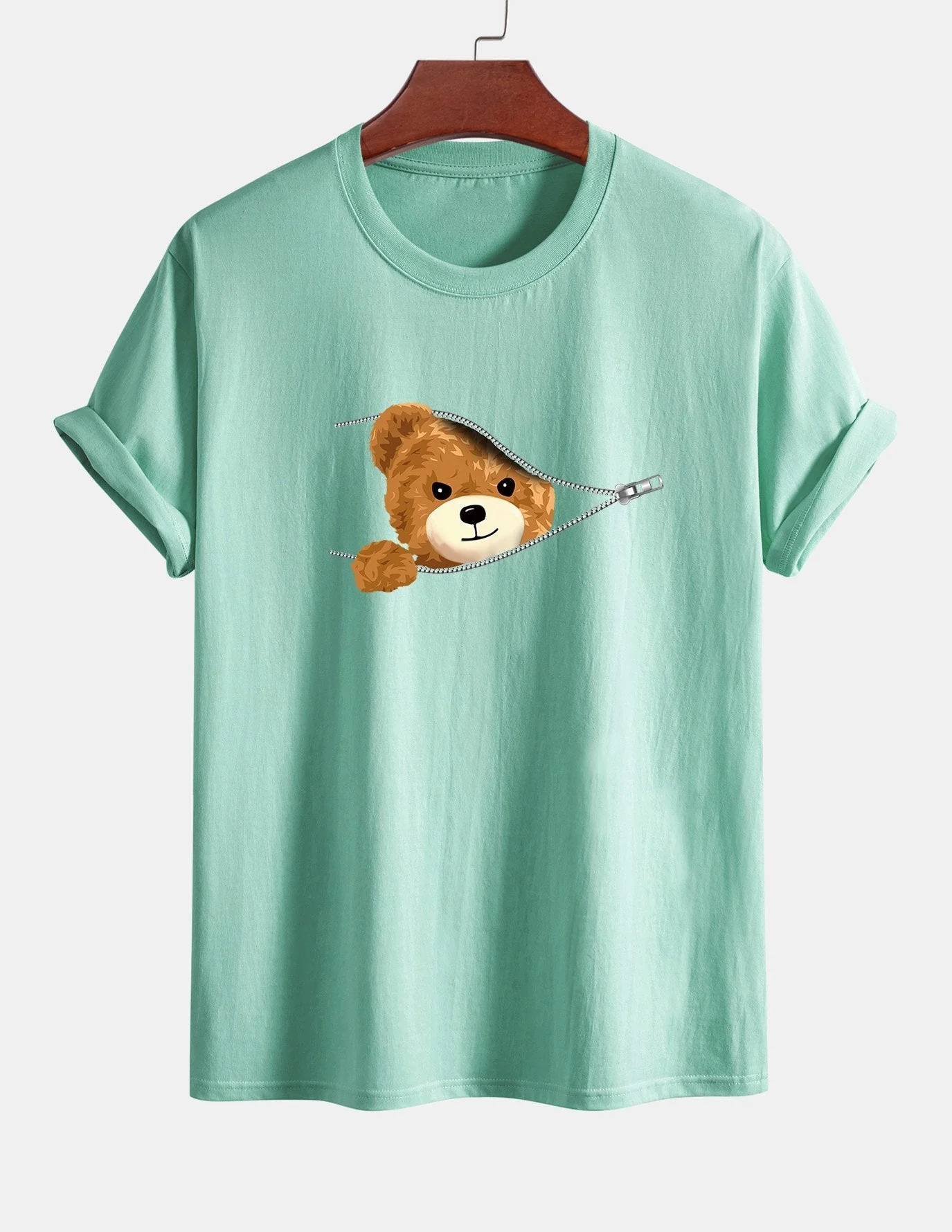 Yeray® | Zipper Bear Print Cotton T-Shirt - Image 13
