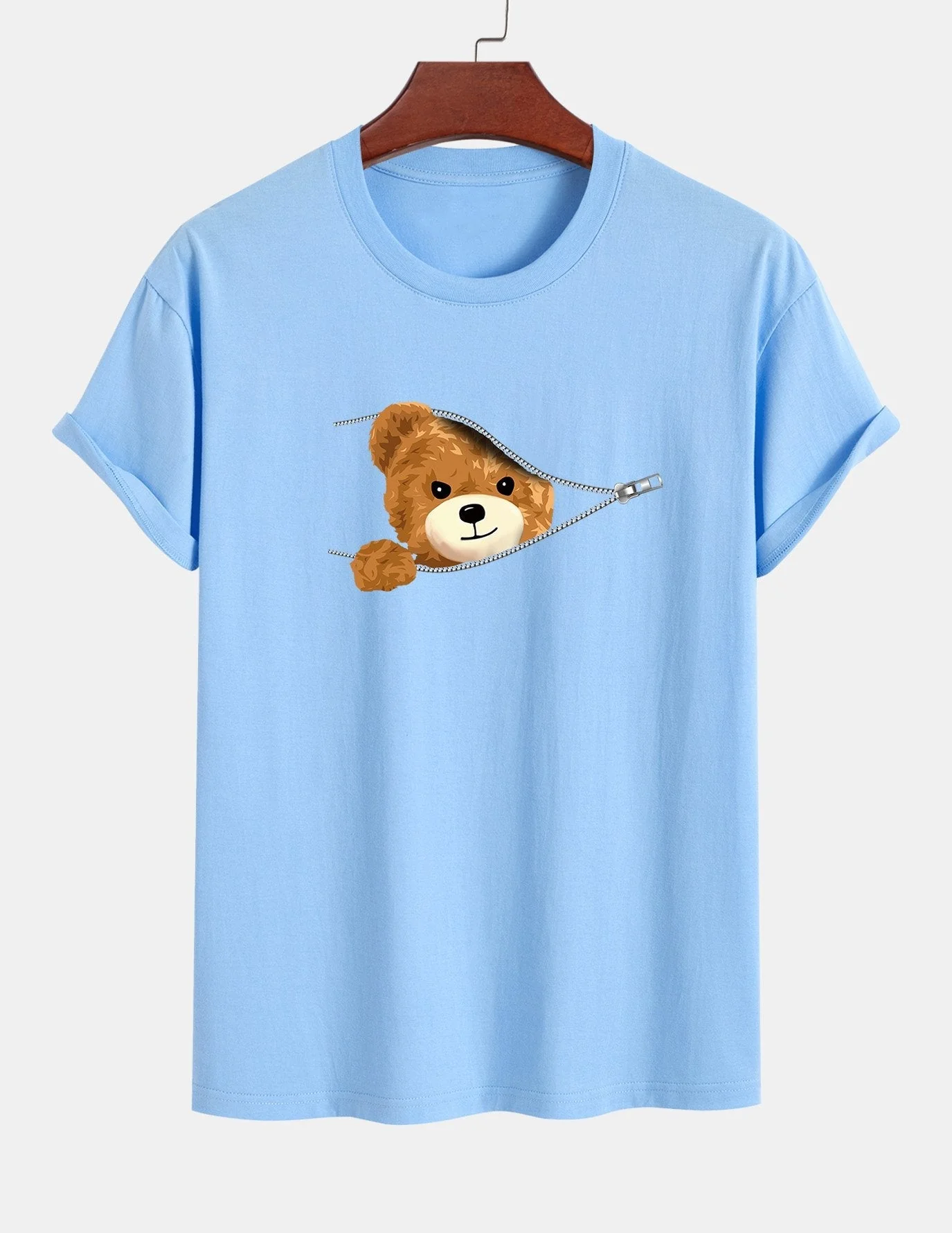 Yeray® | Zipper Bear Print Cotton T-Shirt - Image 14