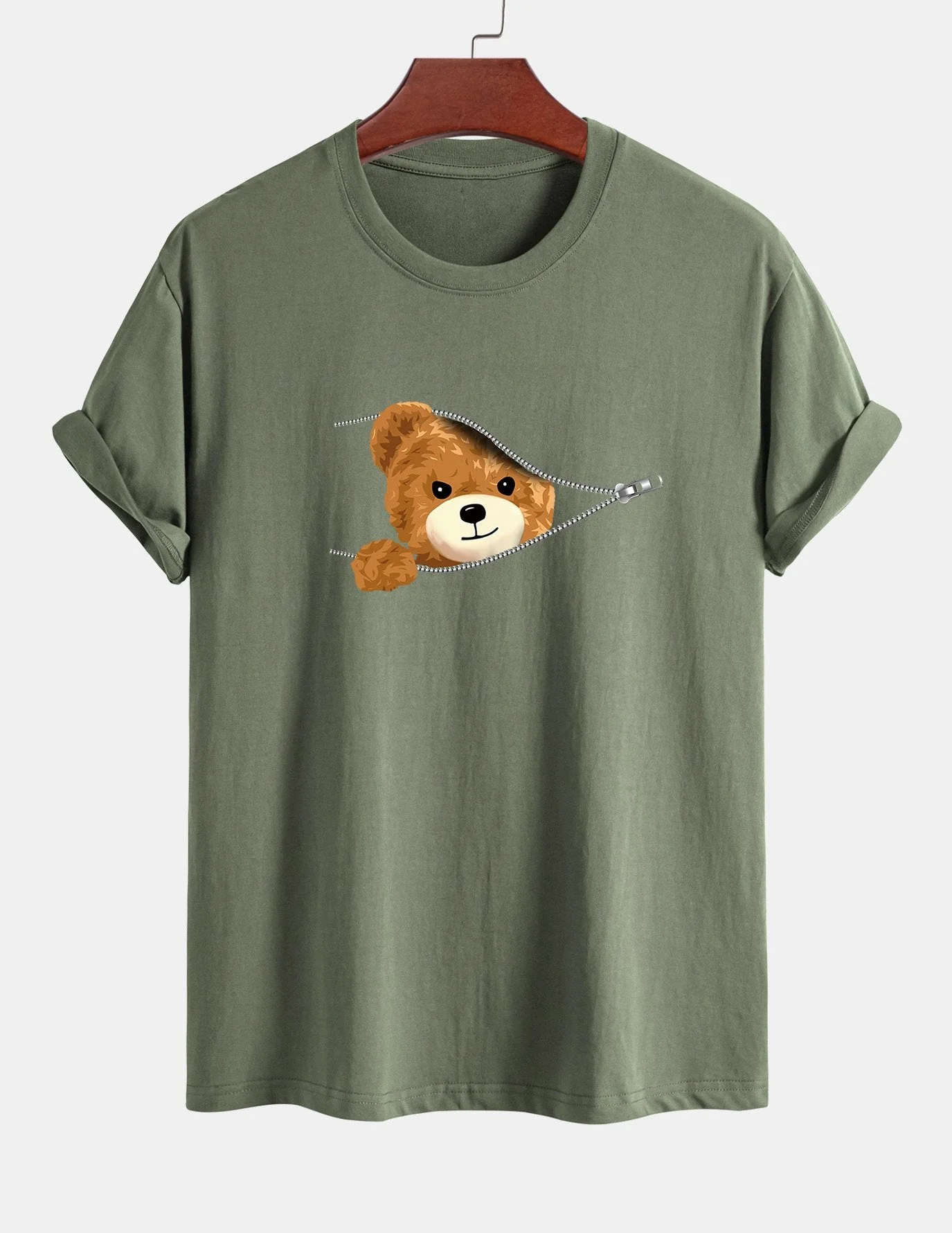Yeray® | Zipper Bear Print Cotton T-Shirt - Image 15