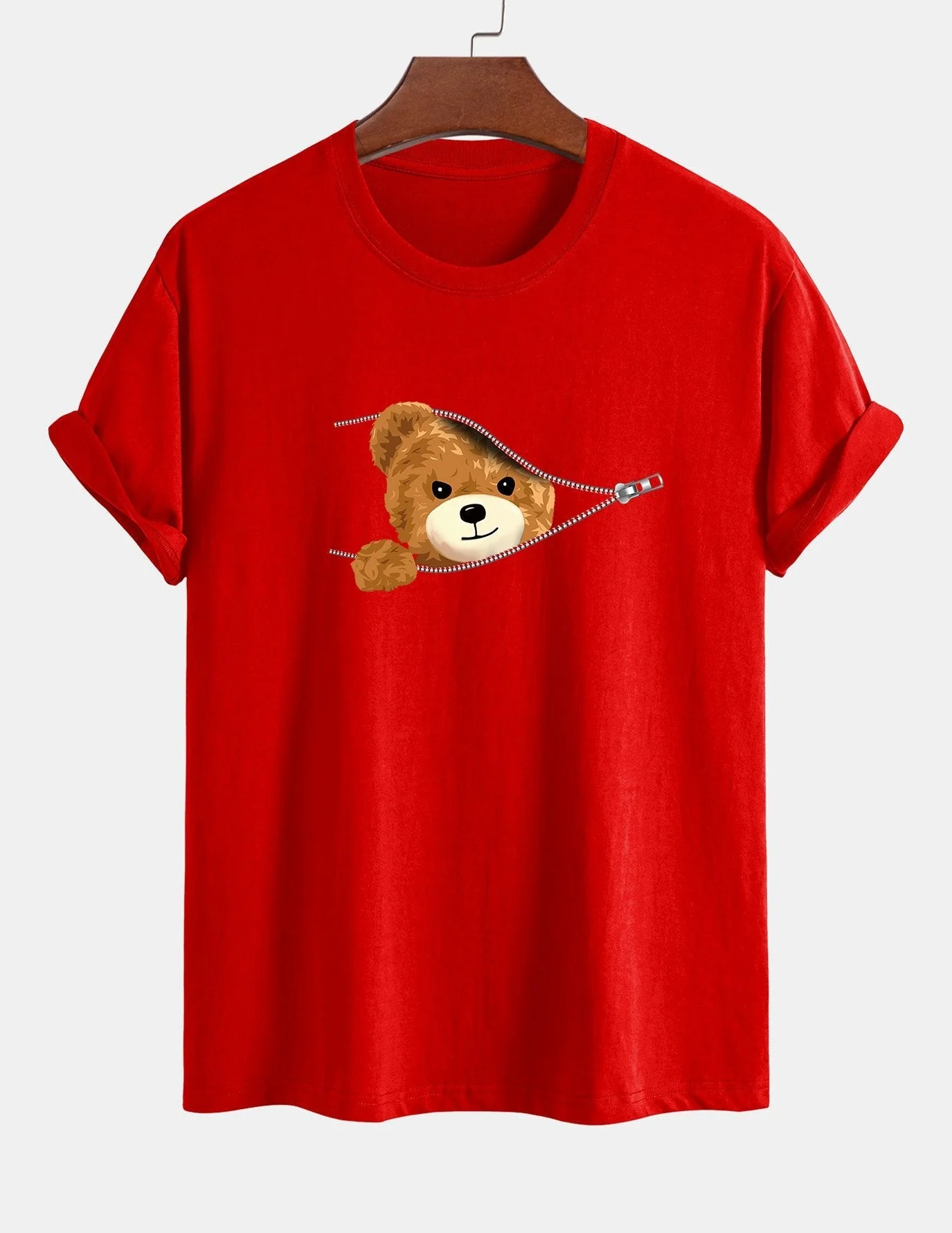 Yeray® | Zipper Bear Print Cotton T-Shirt - Image 16