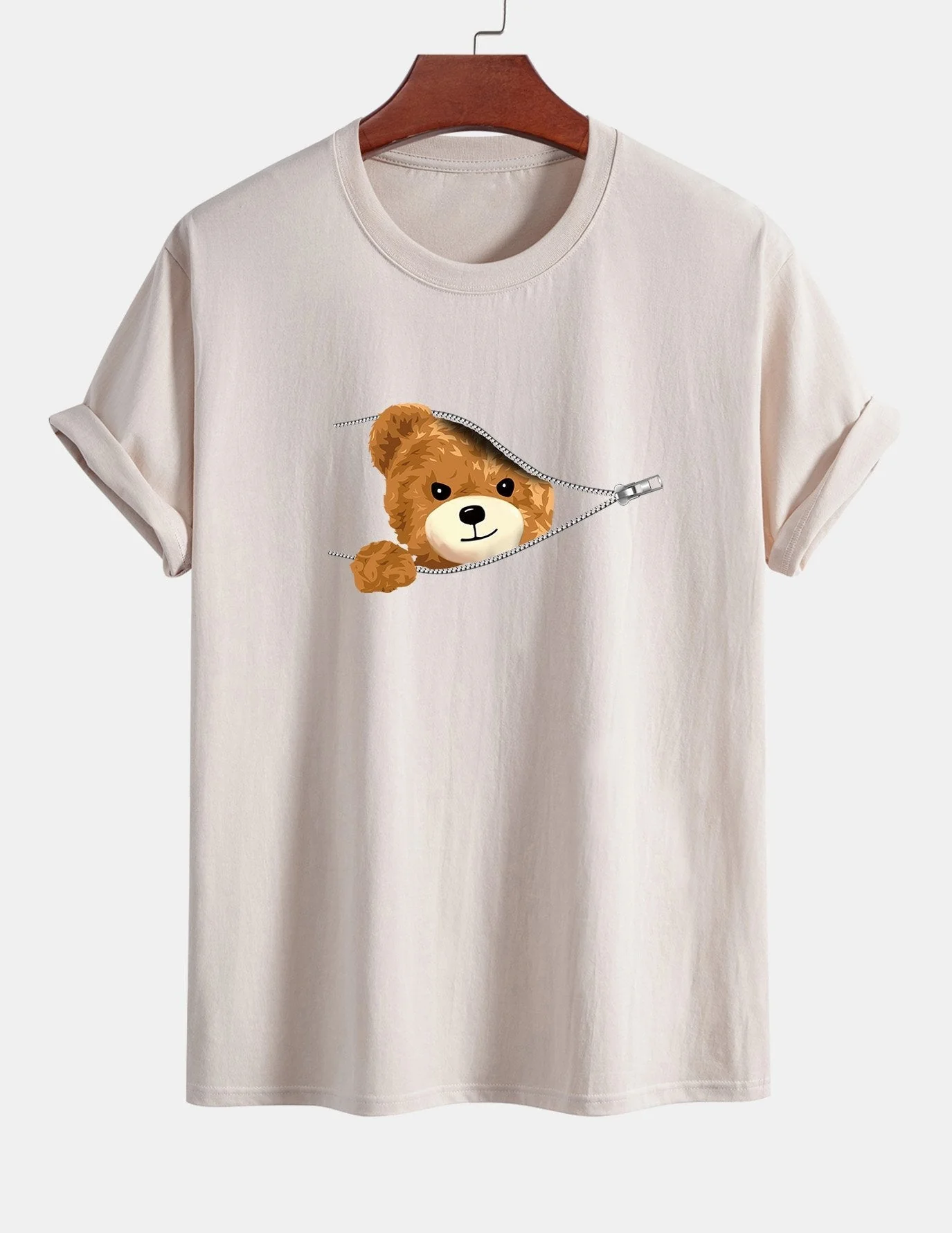 Yeray® | Zipper Bear Print Cotton T-Shirt - Image 3