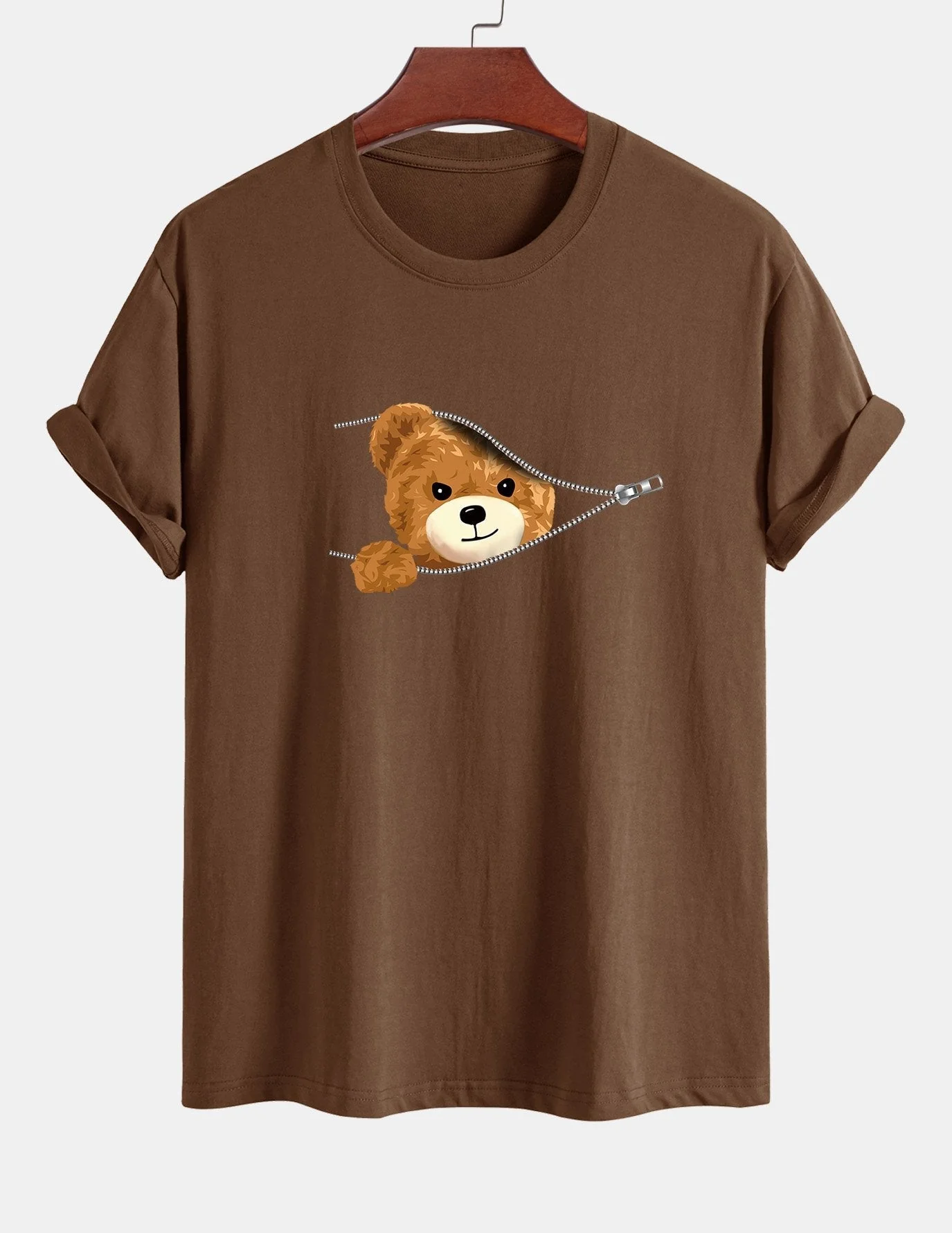 Yeray® | Zipper Bear Print Cotton T-Shirt - Image 4