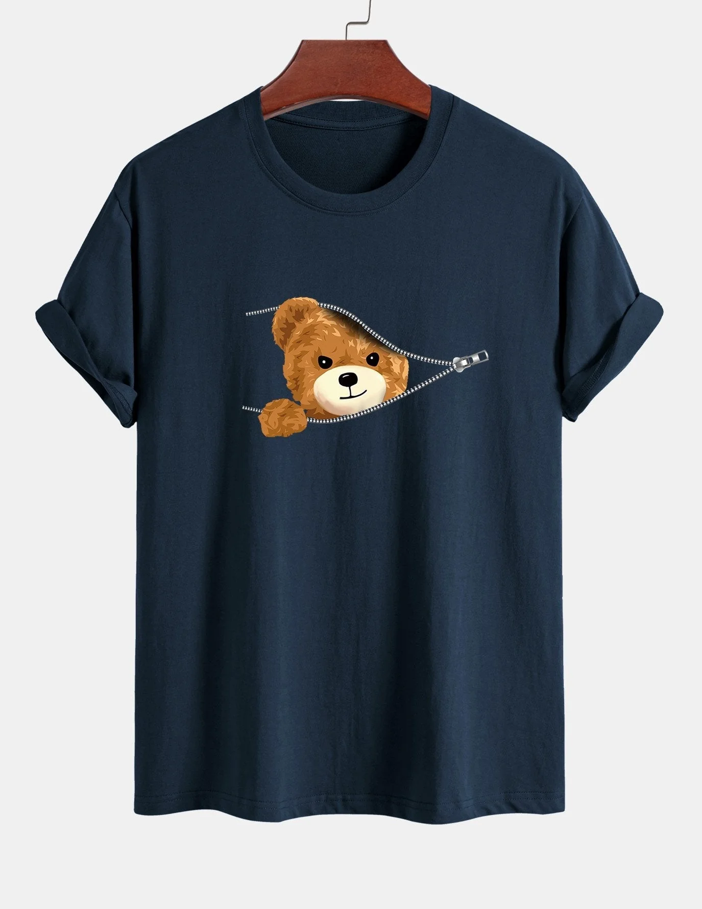 Yeray® | Zipper Bear Print Cotton T-Shirt - Image 5