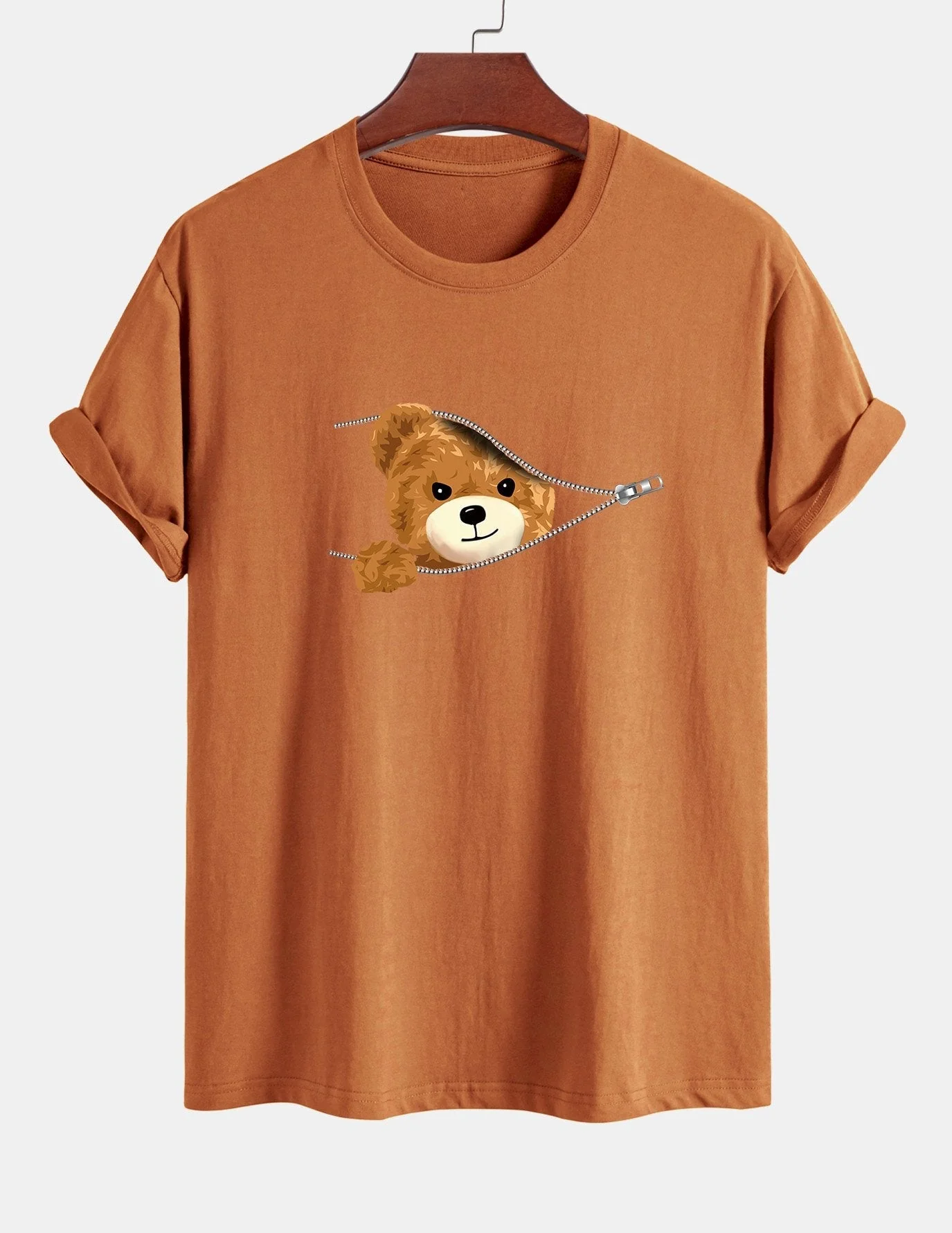 Yeray® | Zipper Bear Print Cotton T-Shirt - Image 6