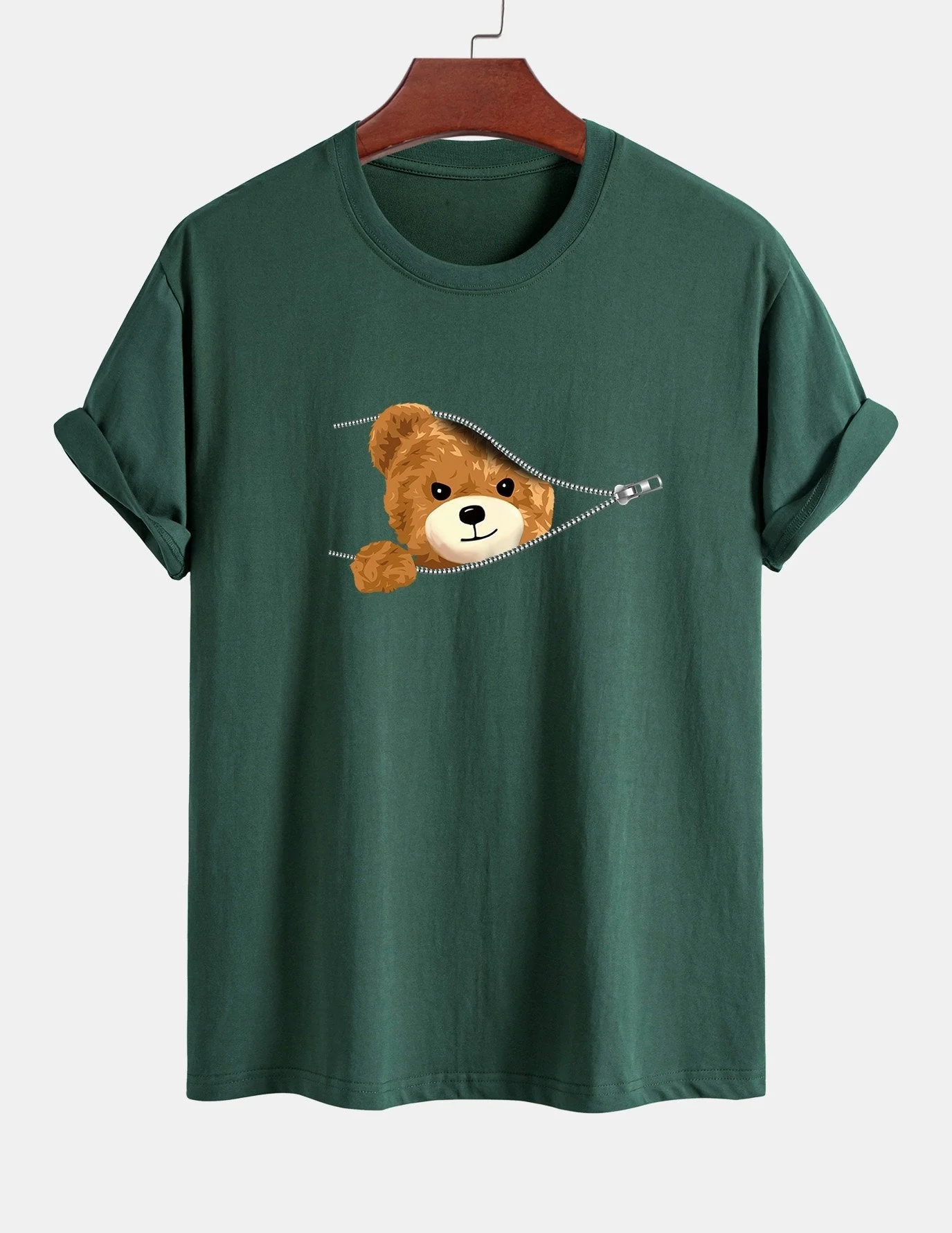 Yeray® | Zipper Bear Print Cotton T-Shirt - Image 8