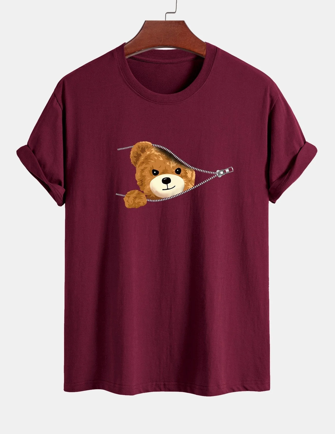 Yeray® | Zipper Bear Print Cotton T-Shirt - Image 9