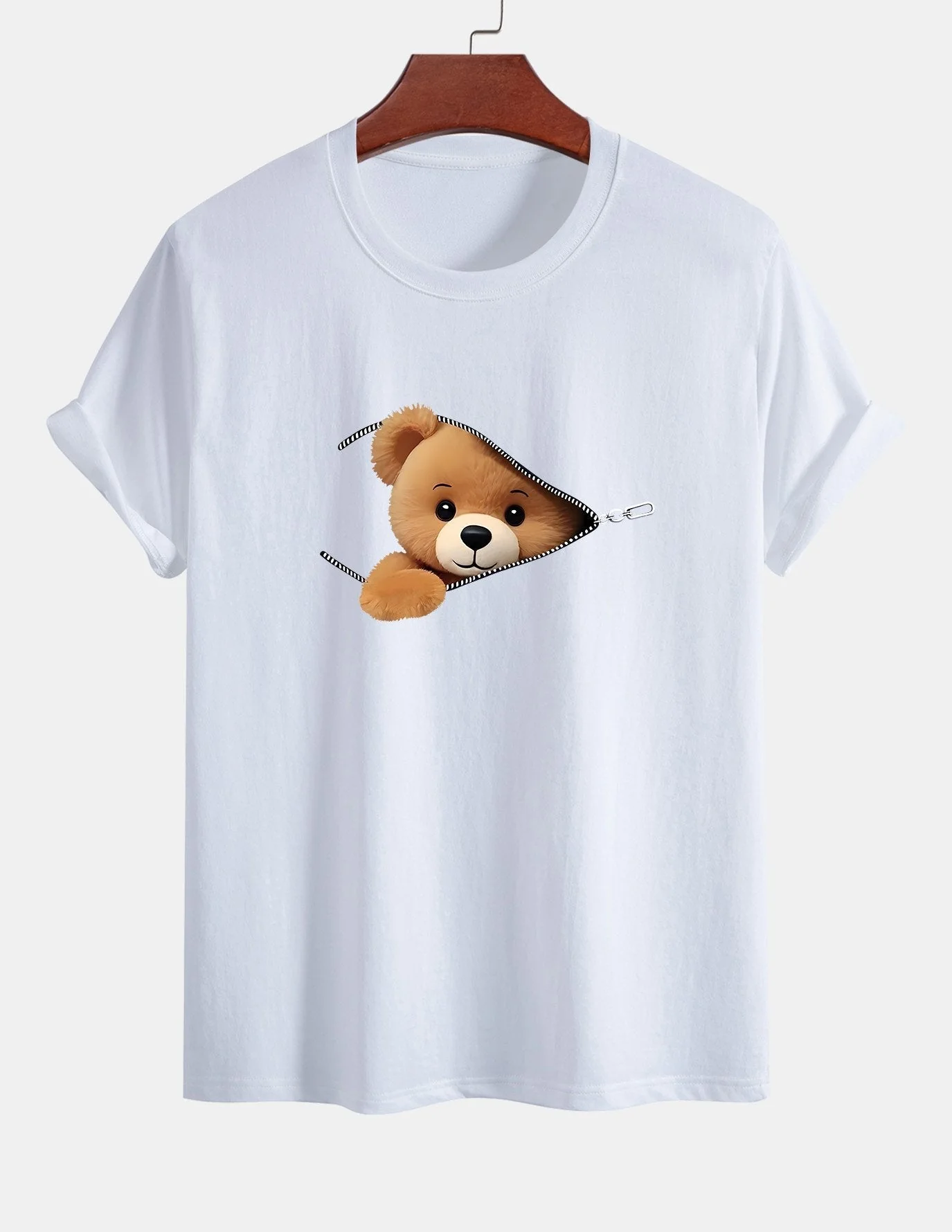 Yeshayahu® | Zipper Bear Print Cotton T-Shirt - Image 10