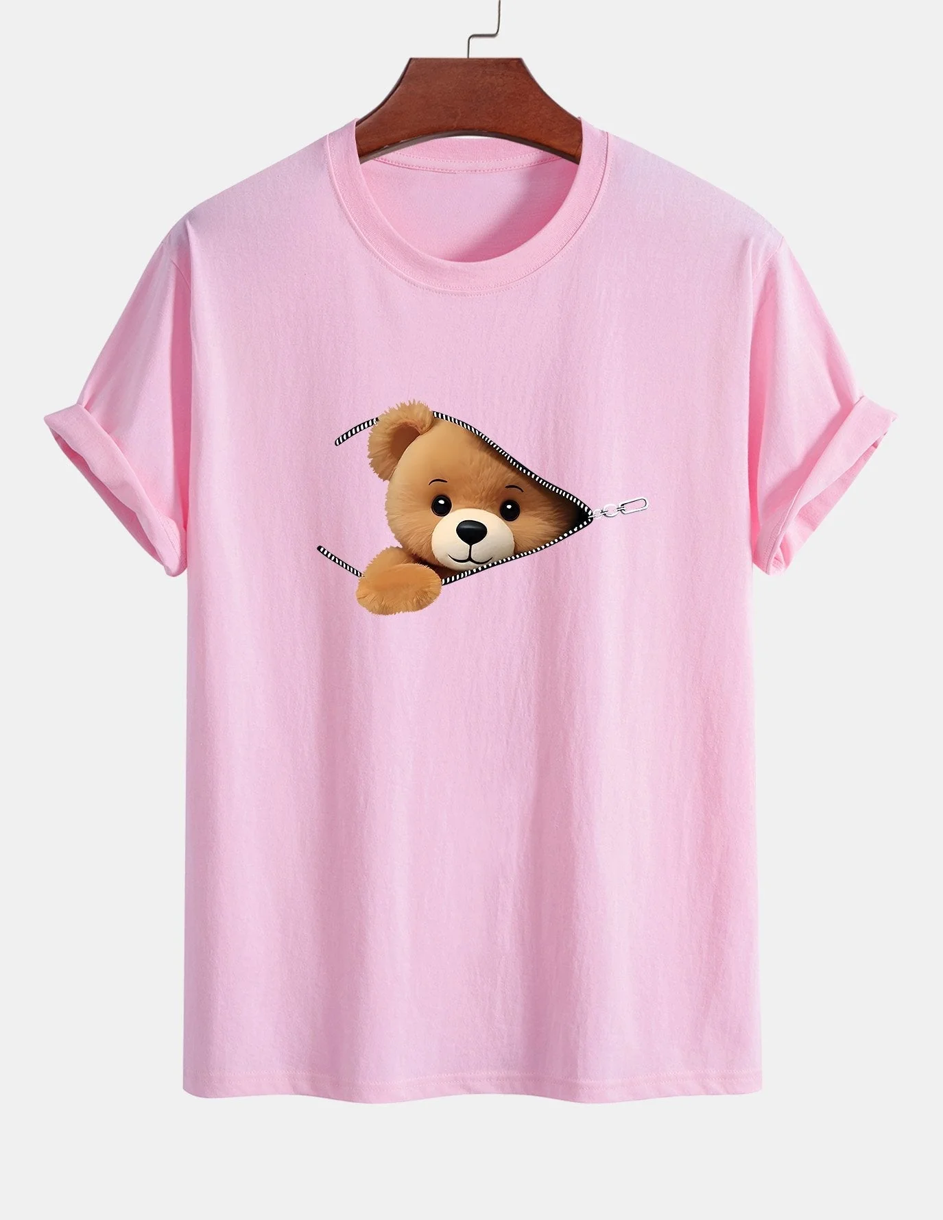 Yeshayahu® | Zipper Bear Print Cotton T-Shirt - Image 11