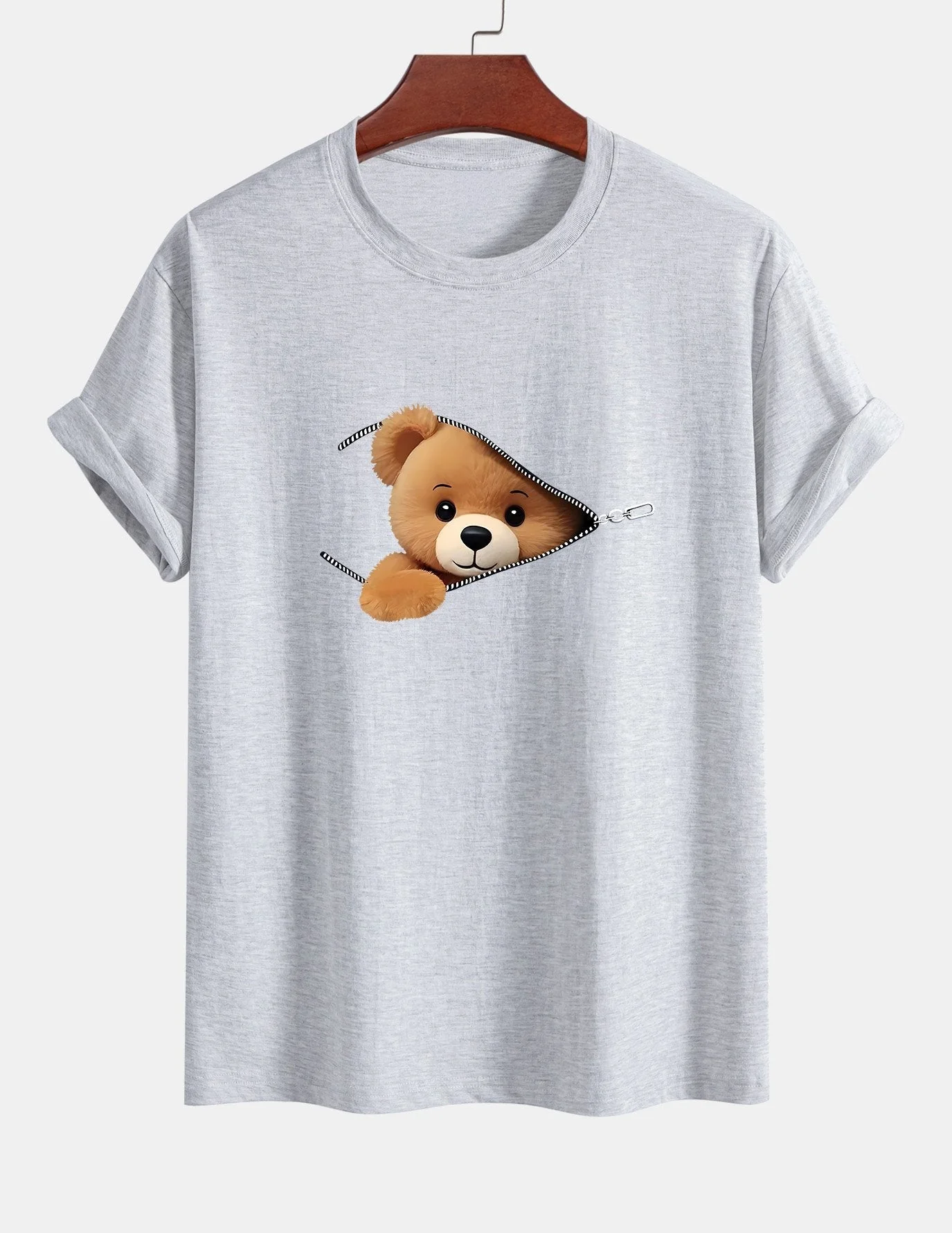 Yeshayahu® | Zipper Bear Print Cotton T-Shirt - Image 12
