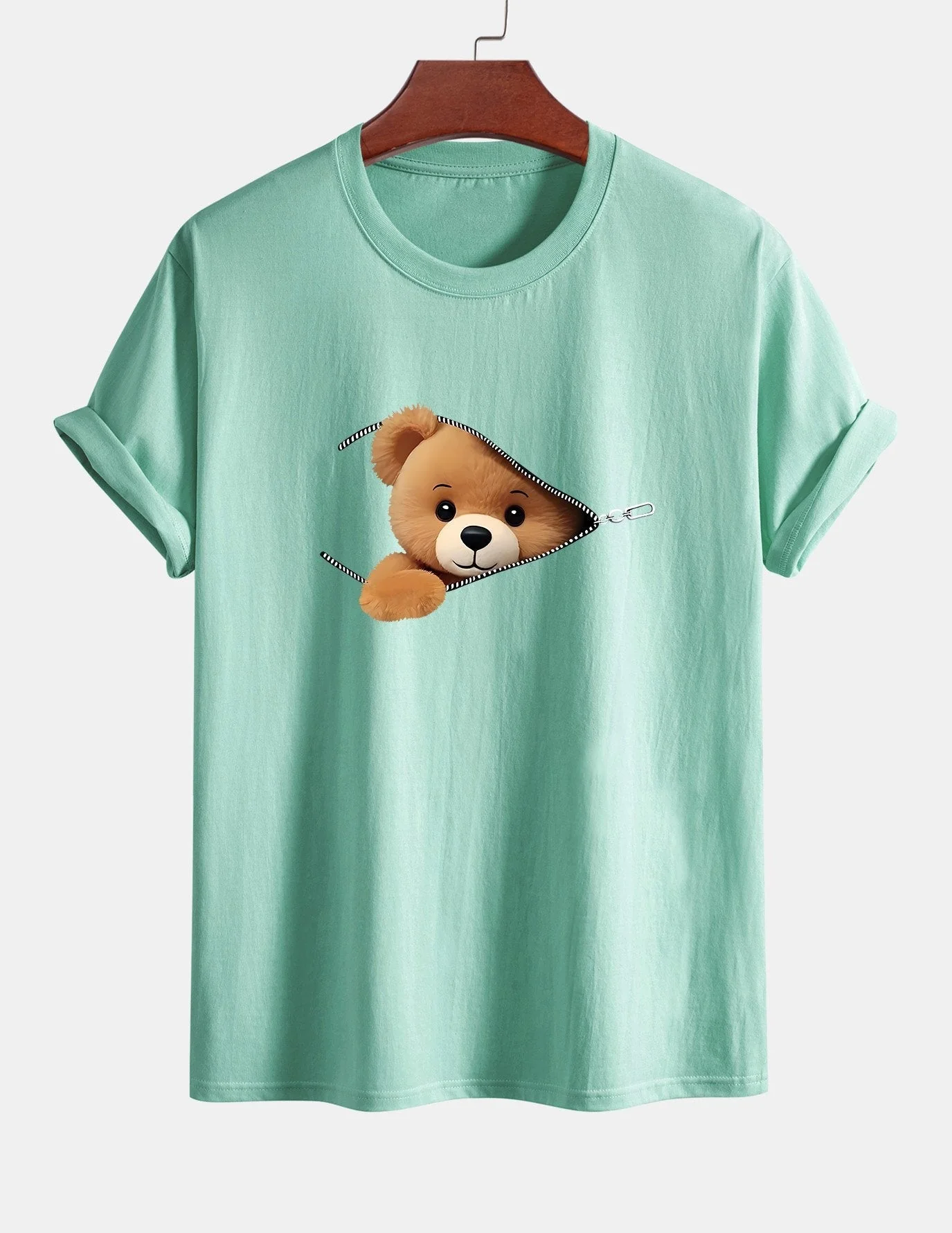 Yeshayahu® | Zipper Bear Print Cotton T-Shirt - Image 13