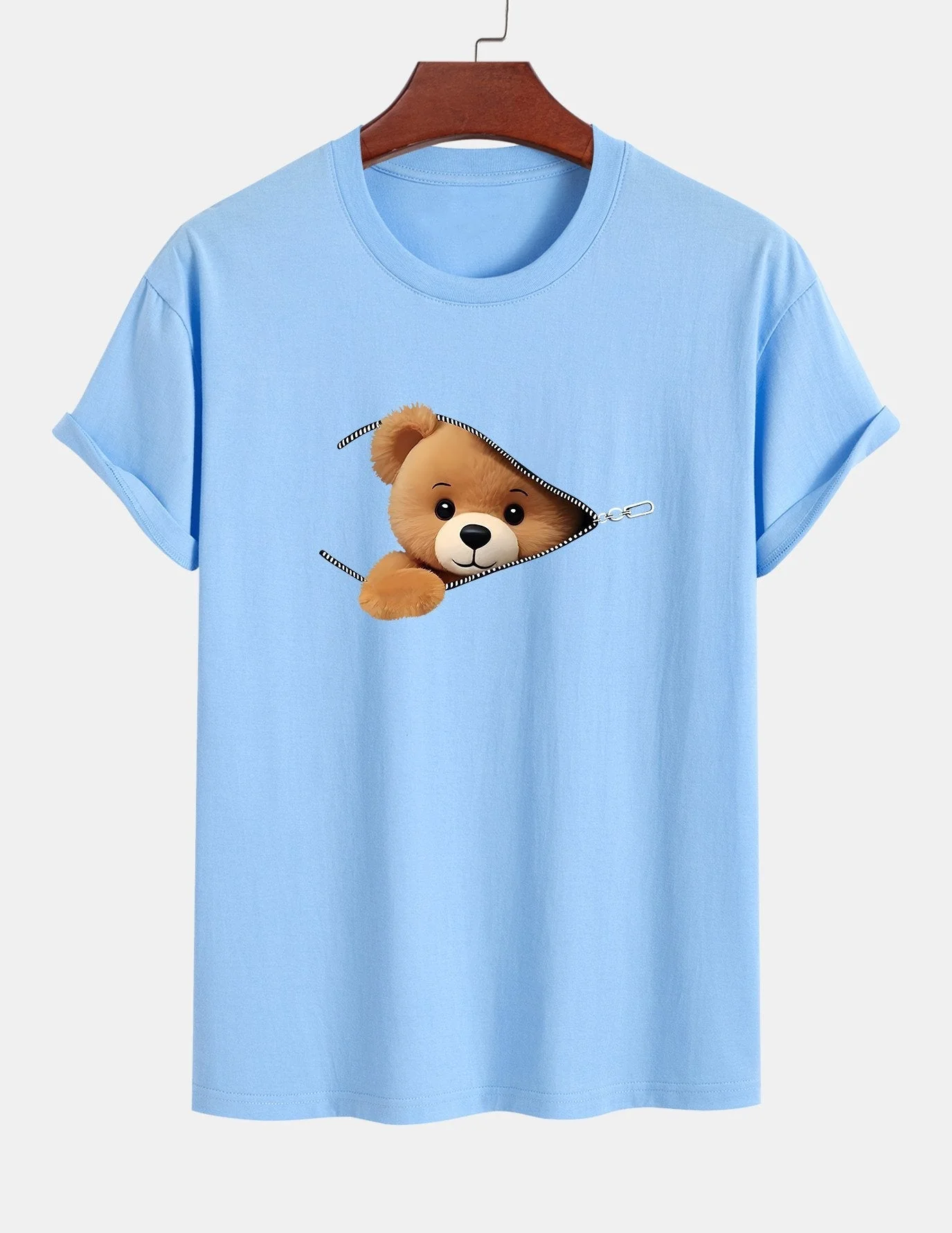 Yeshayahu® | Zipper Bear Print Cotton T-Shirt - Image 14