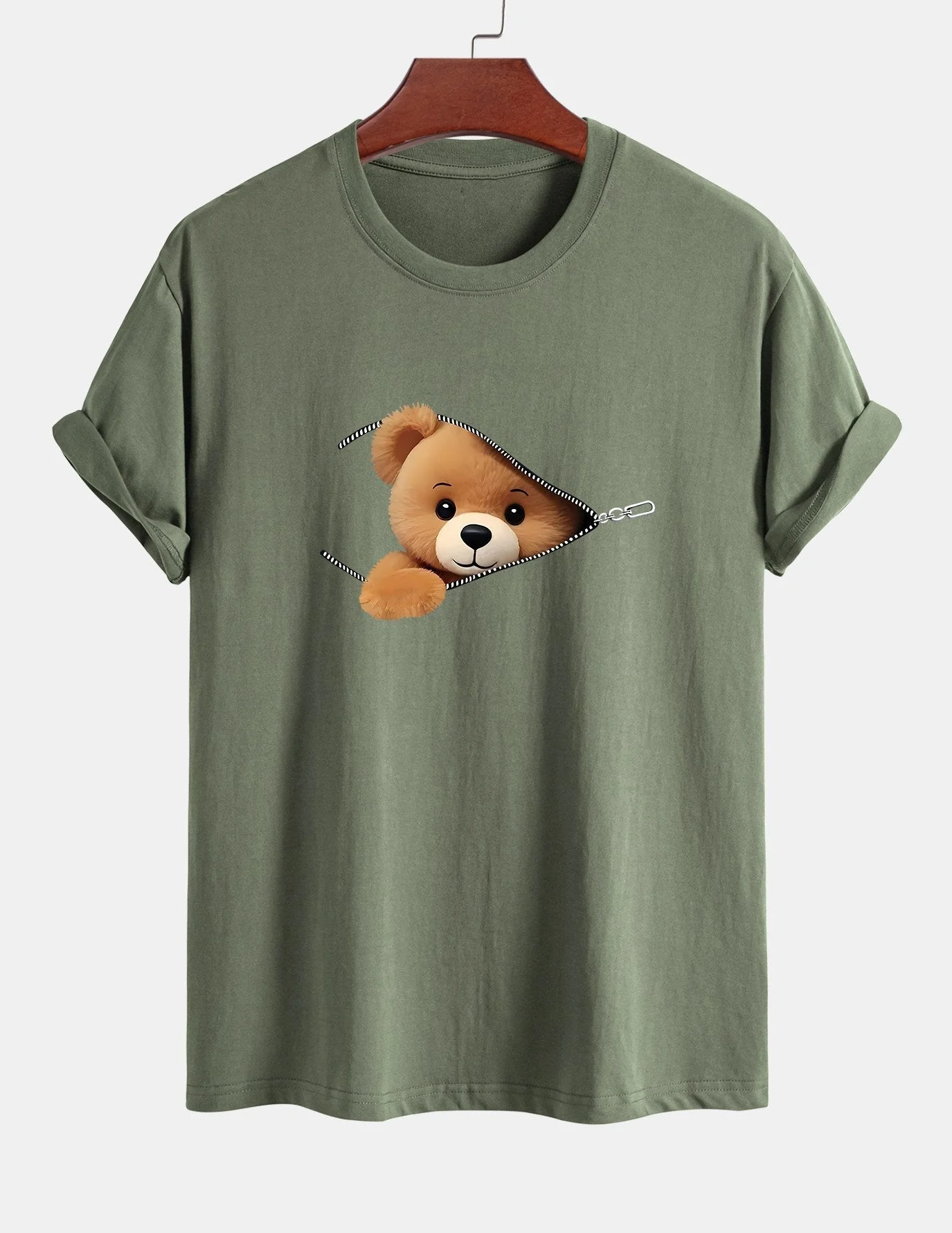 Yeshayahu® | Zipper Bear Print Cotton T-Shirt - Image 15
