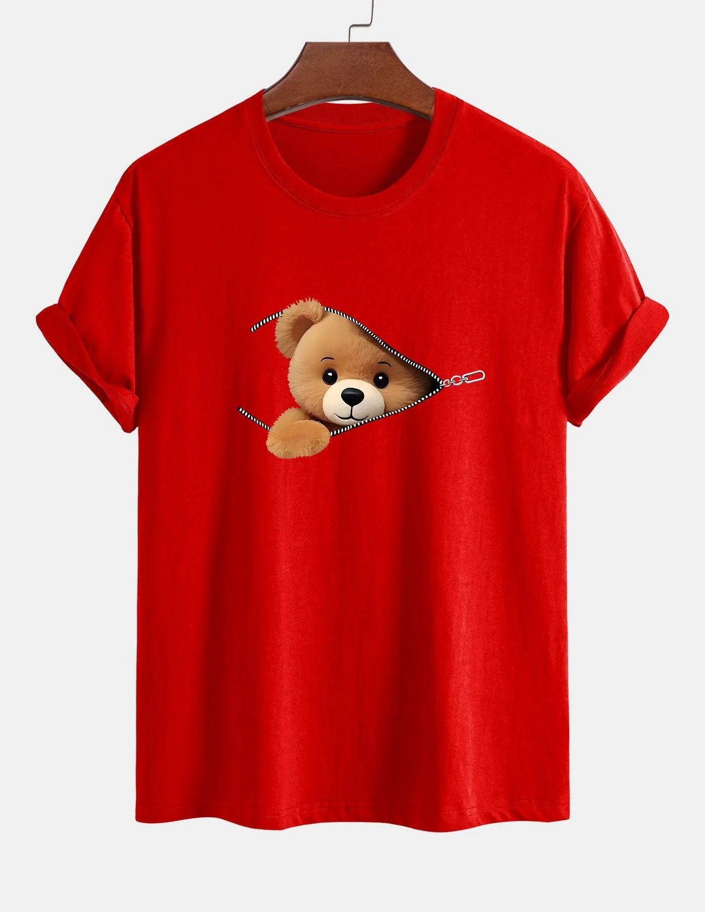Yeshayahu® | Zipper Bear Print Cotton T-Shirt - Image 16