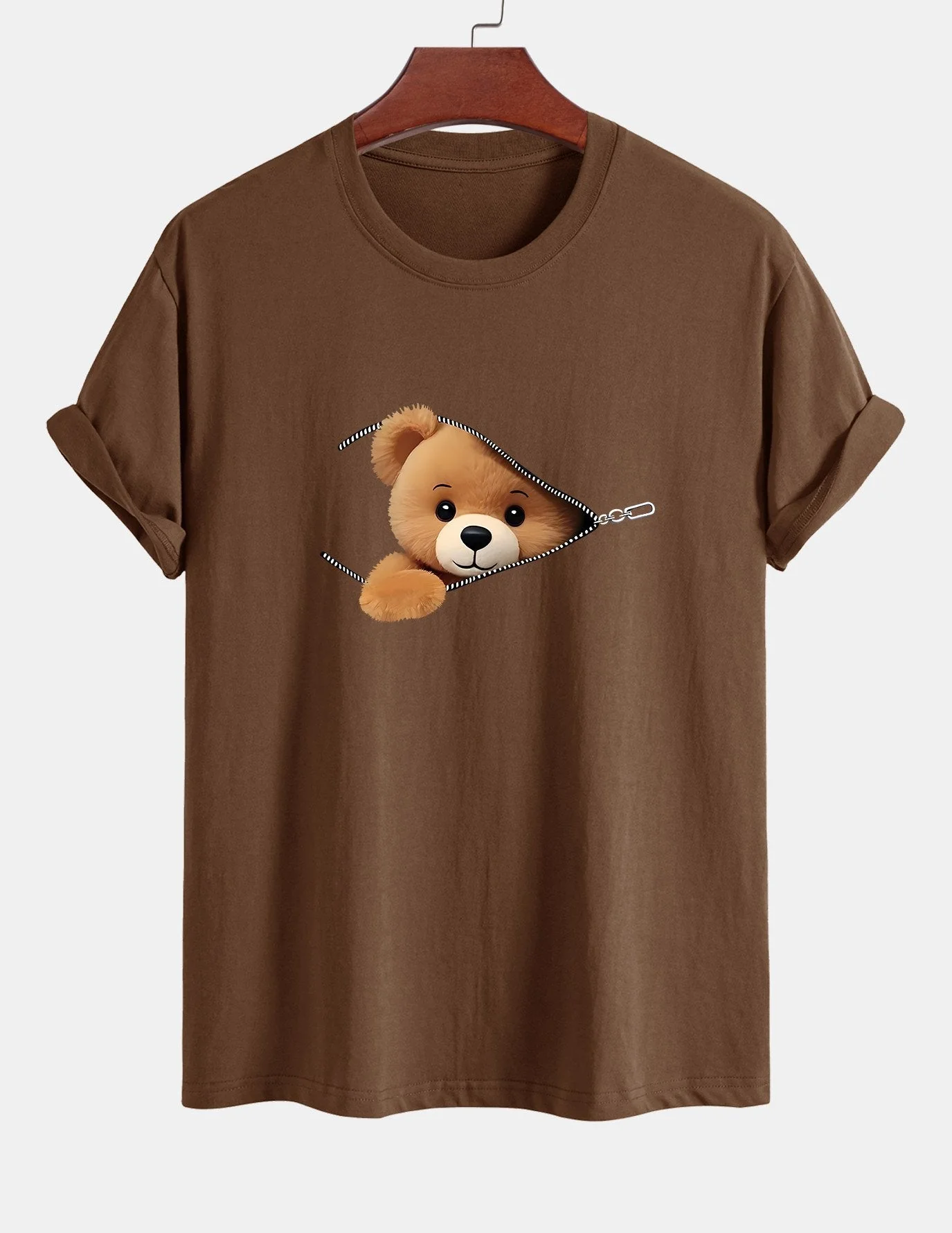 Yeshayahu® | Zipper Bear Print Cotton T-Shirt - Image 2