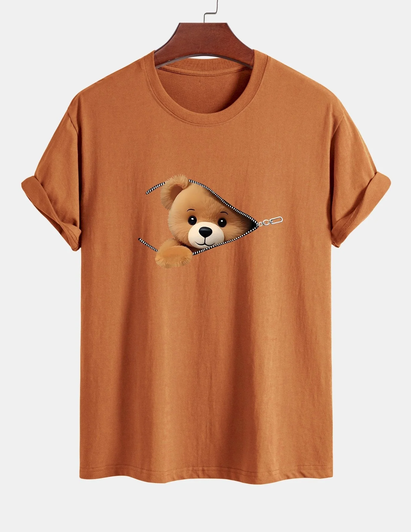 Yeshayahu® | Zipper Bear Print Cotton T-Shirt - Image 4