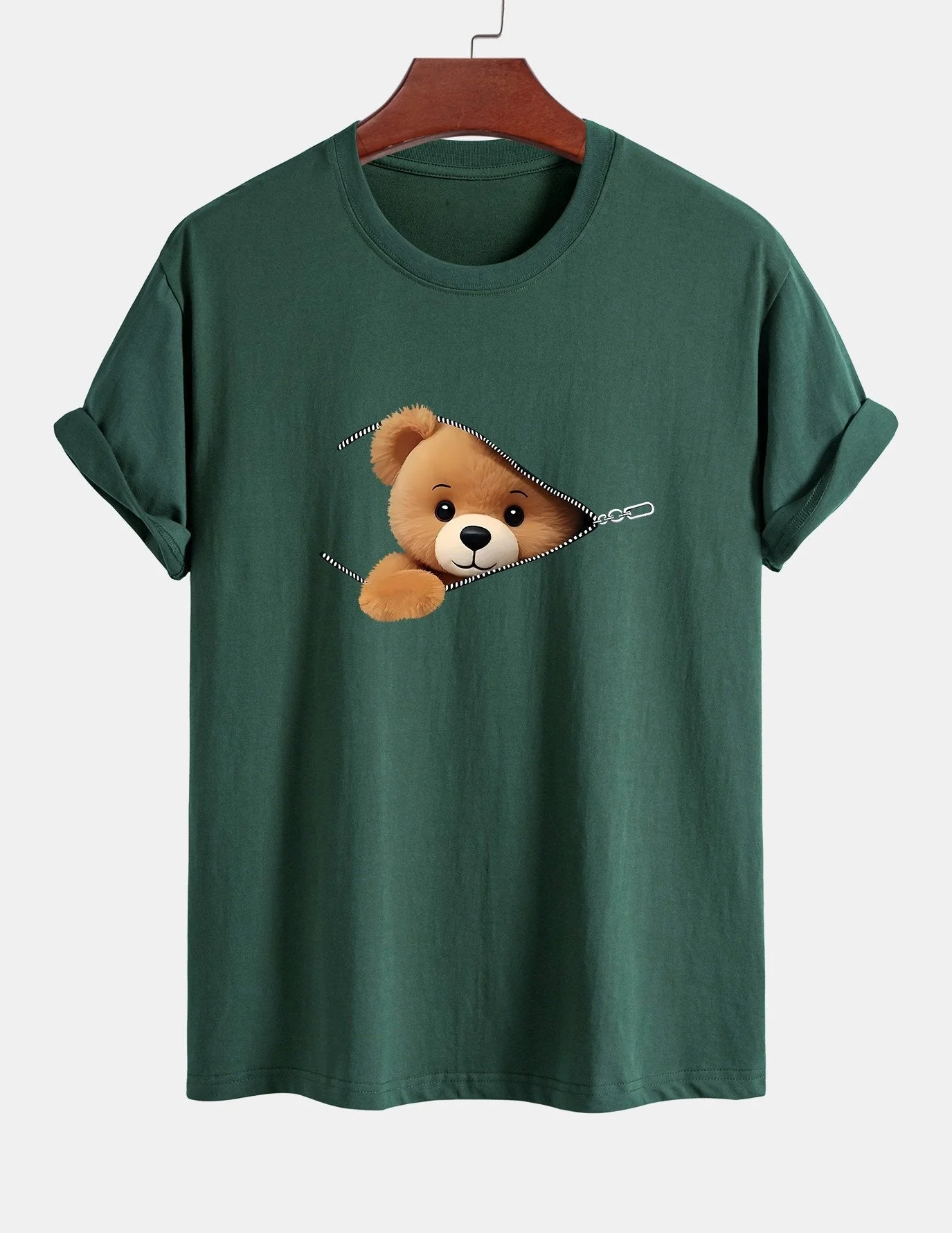 Yeshayahu® | Zipper Bear Print Cotton T-Shirt - Image 6