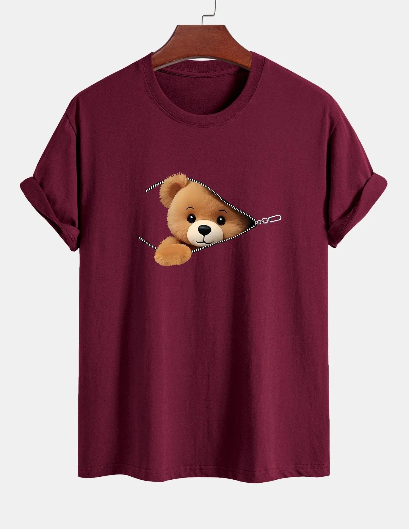 Yeshayahu® | Zipper Bear Print Cotton T-Shirt - Image 7