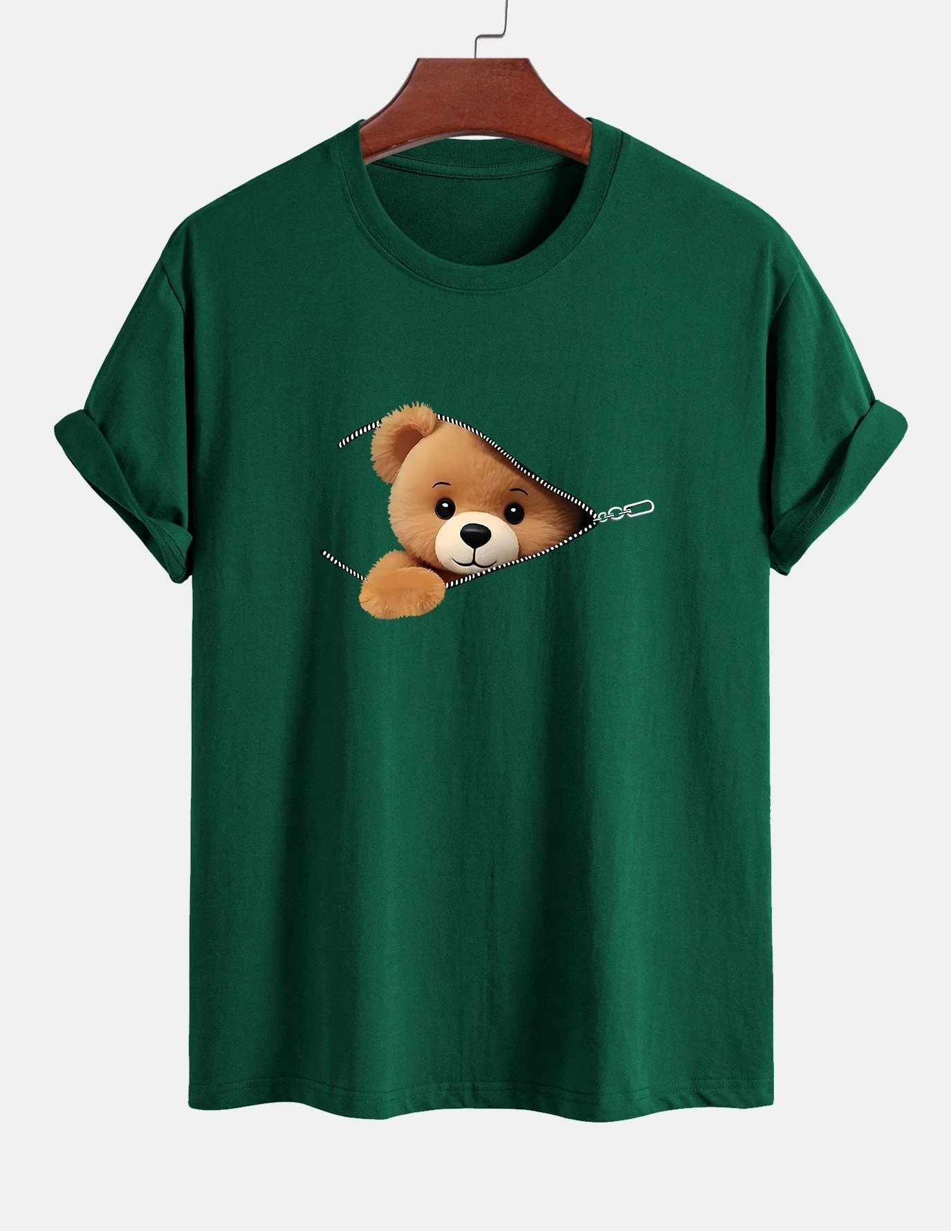 Yeshayahu® | Zipper Bear Print Cotton T-Shirt - Image 8