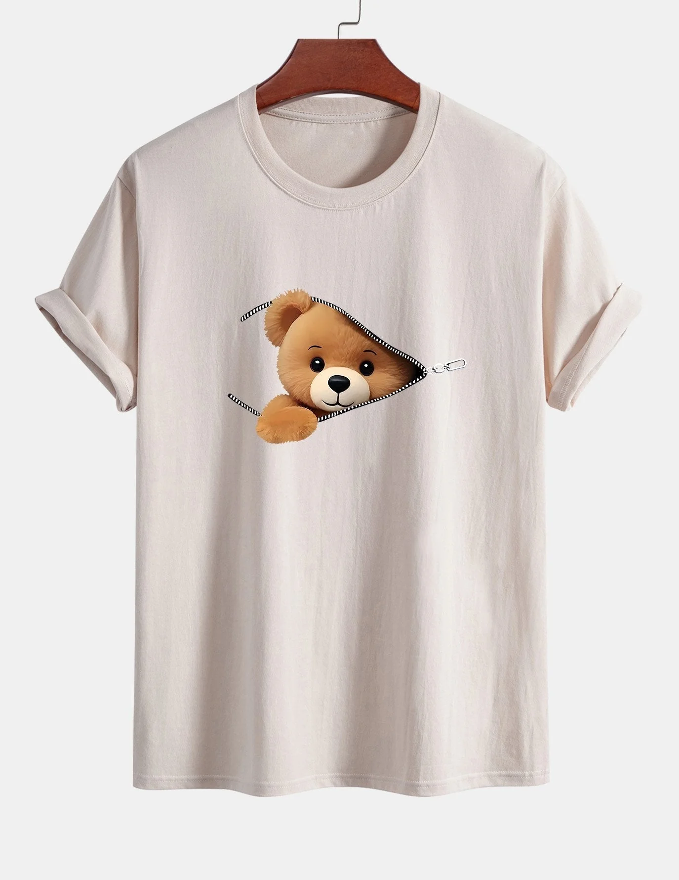 Yeshayahu® | Zipper Bear Print Cotton T-Shirt - Image 9