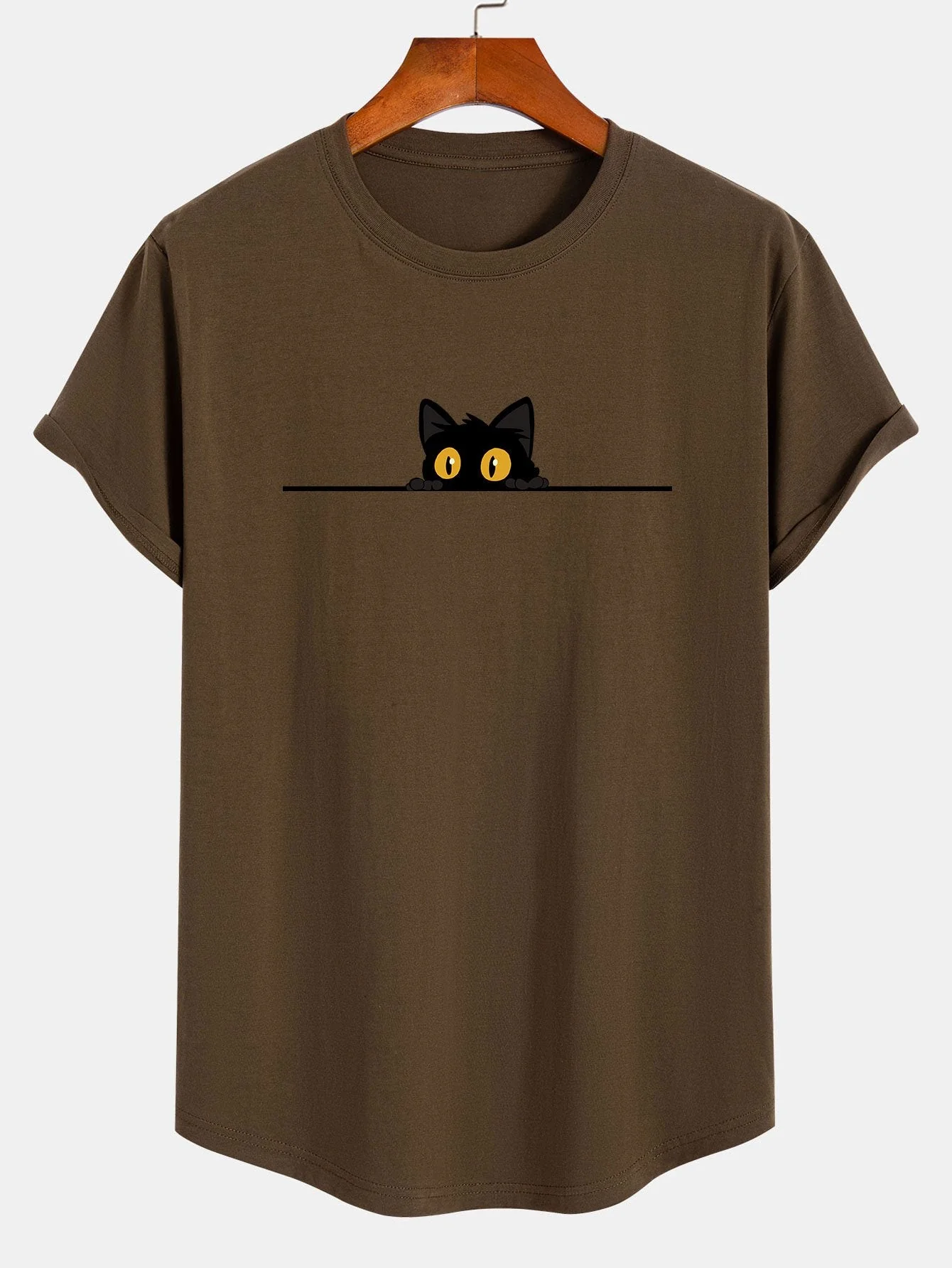 Yonathan® | Black Cat Print Cotton Arc Hem T-Shirt - Image 3