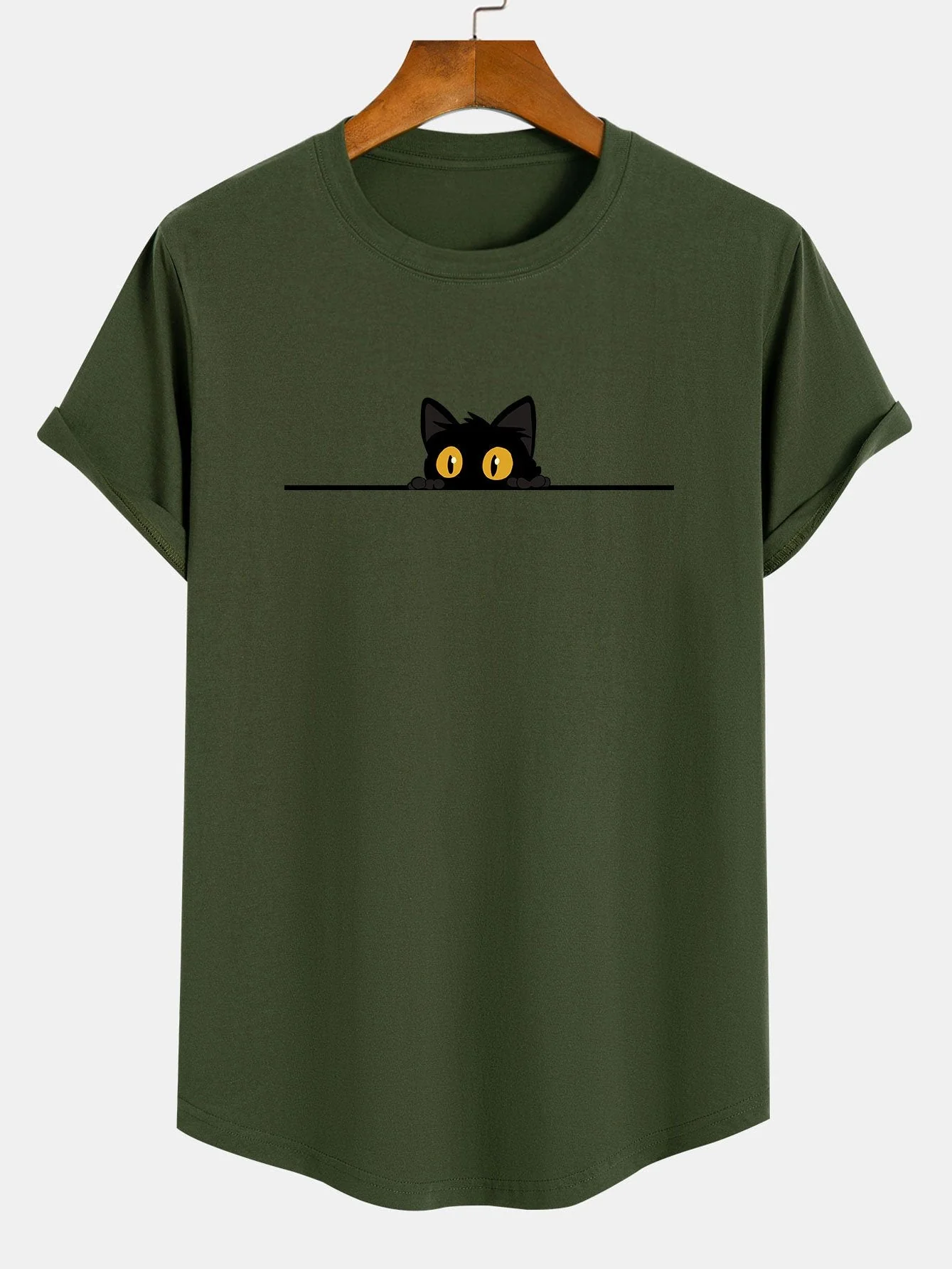 Yonathan® | Black Cat Print Cotton Arc Hem T-Shirt - Image 4