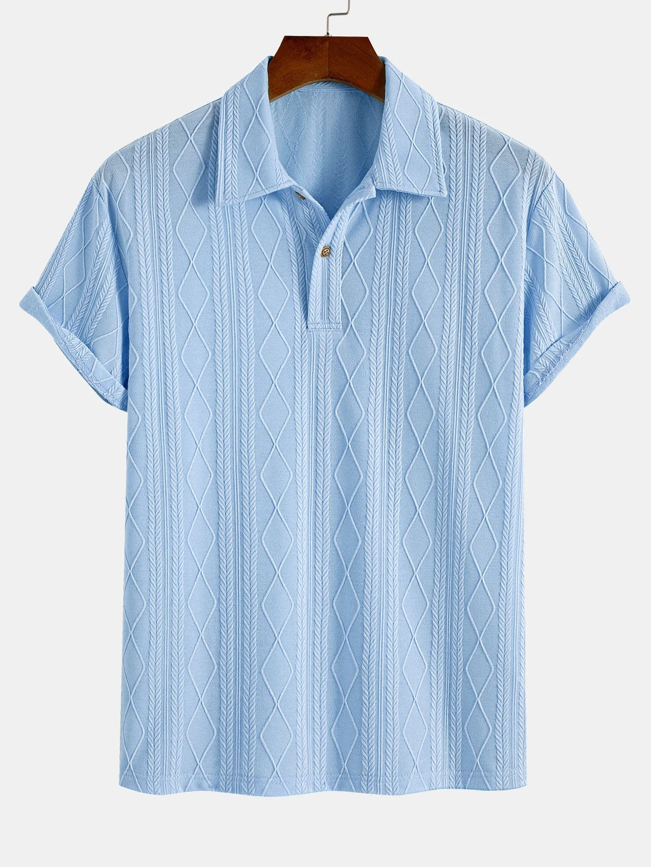 Yovani® | Knitted Geometric Rhombus Jacquard Polo - Image 5