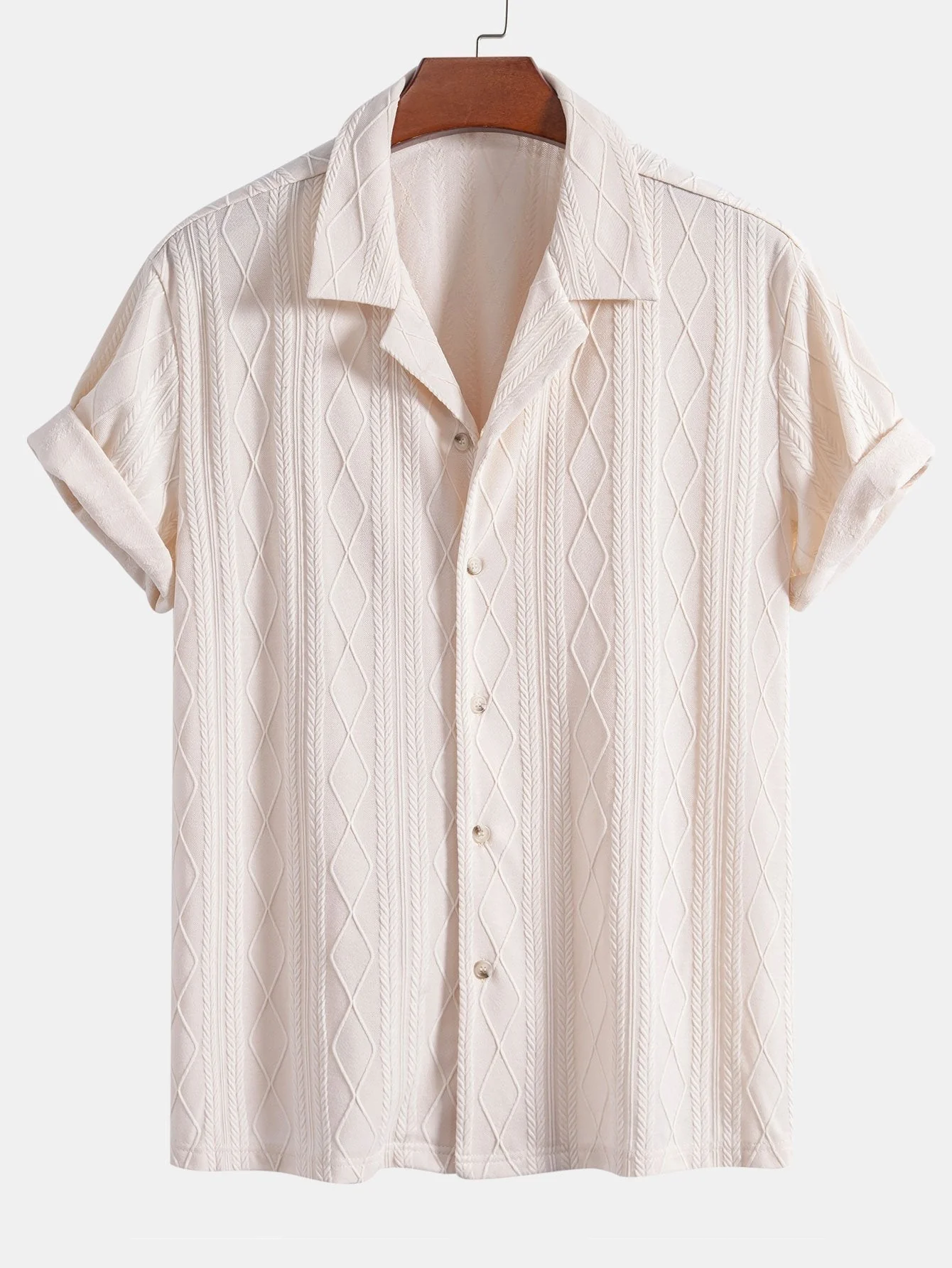 Ysidro® | Knitted Geometric Rhombus Jacquard Cuban Shirt - Image 3