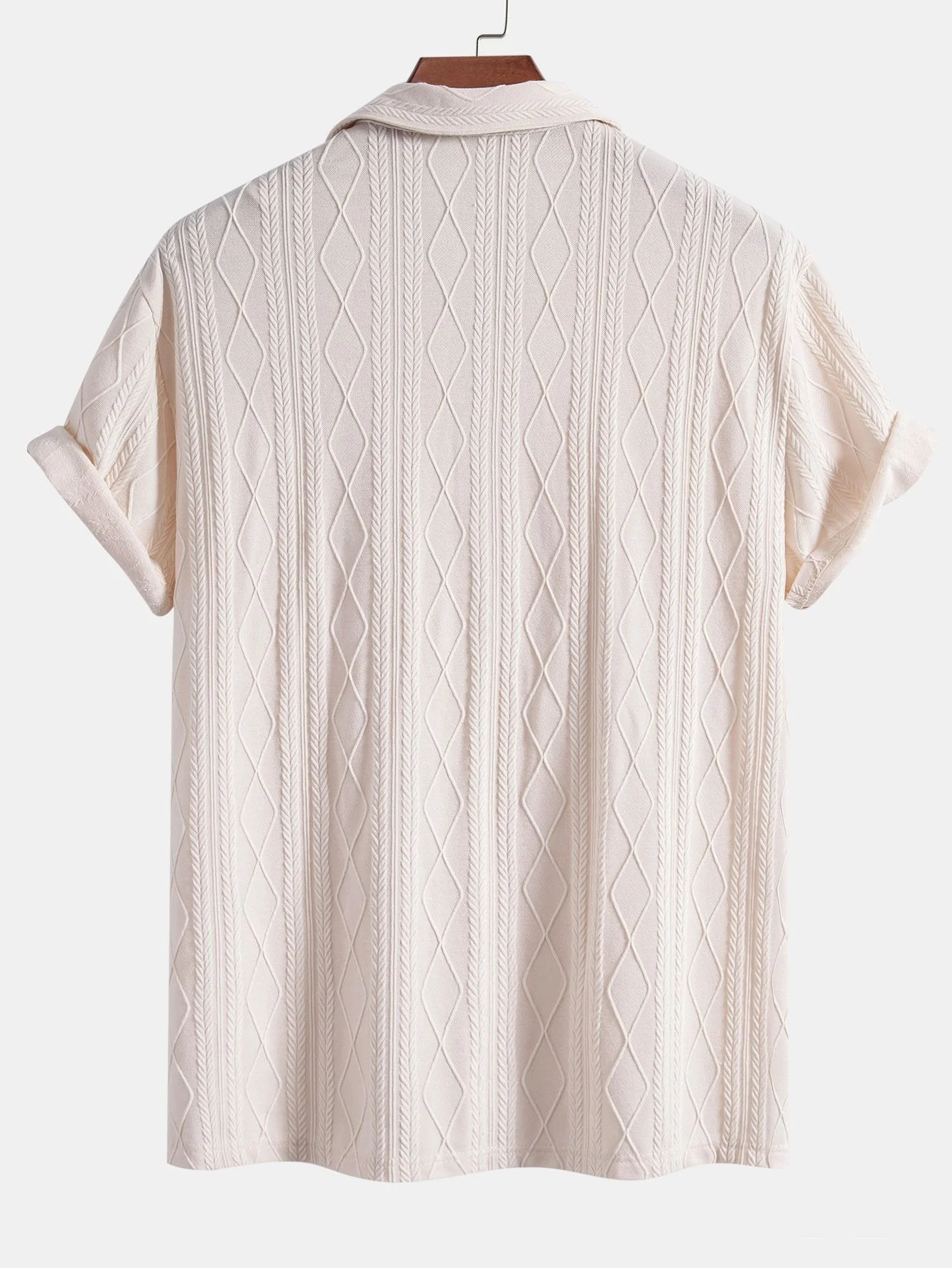 Ysidro® | Knitted Geometric Rhombus Jacquard Cuban Shirt - Image 4