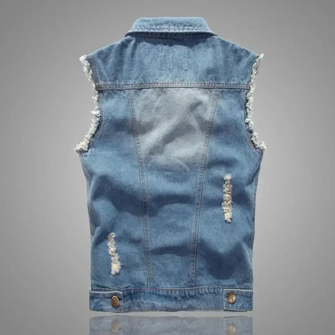 Yussef | Oscar Distressed Washed Denim Vest - Image 2