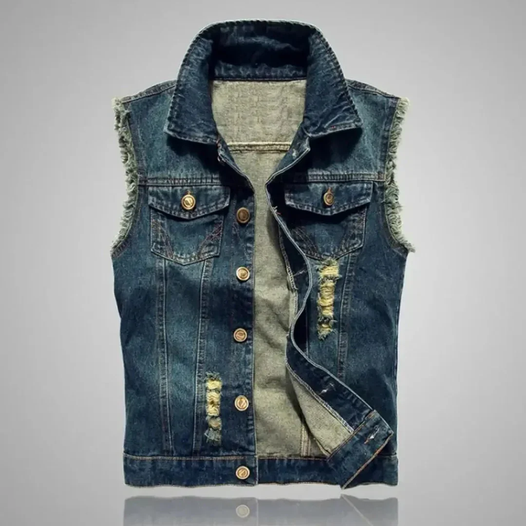 Yussef | Oscar Distressed Washed Denim Vest - Image 3