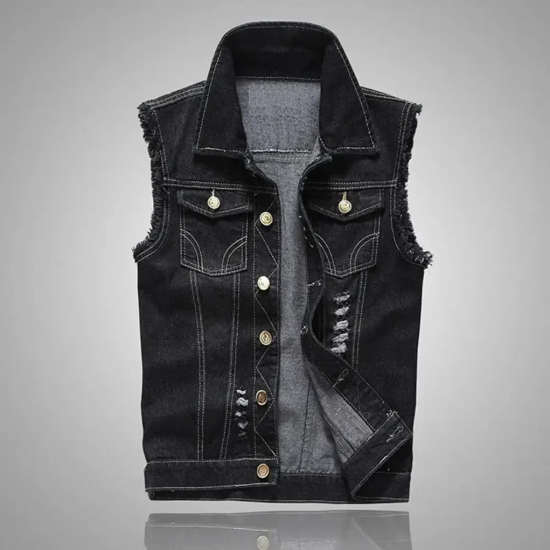 Yussef | Oscar Distressed Washed Denim Vest - Image 4