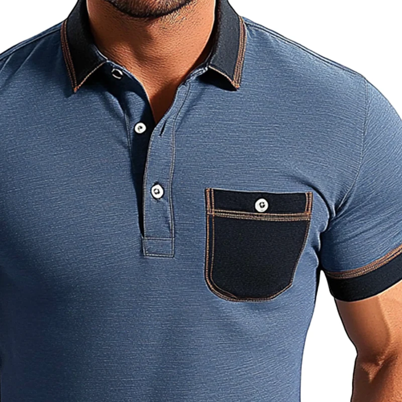 Yves | Men'S Casual Contrast Color Short-Sleeved Cotton Blend Polo Shirt - Image 3