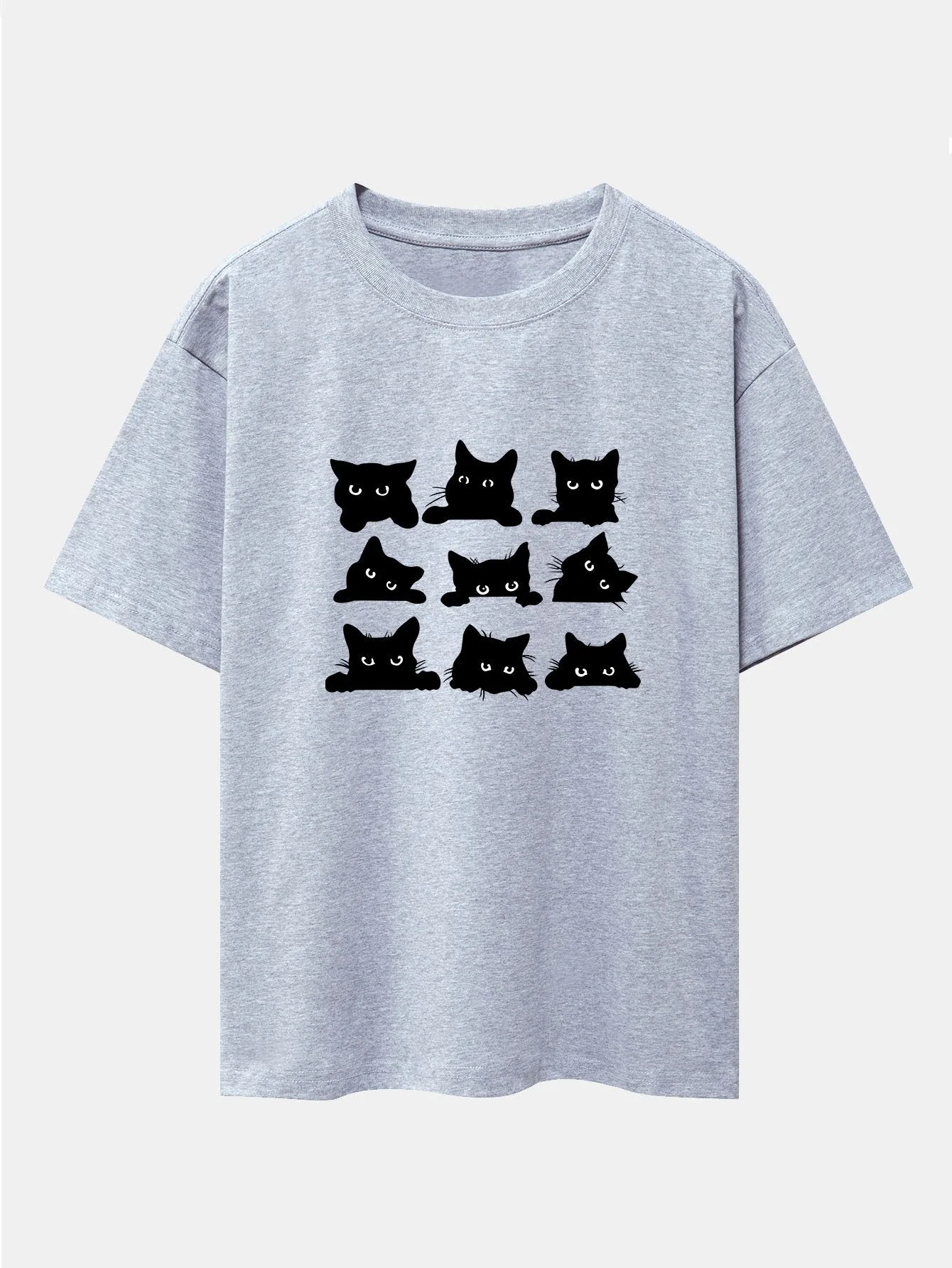 Zacarías® | Black Cat Staring Print Drop Shoulder Oversize T-Shirt - Image 12