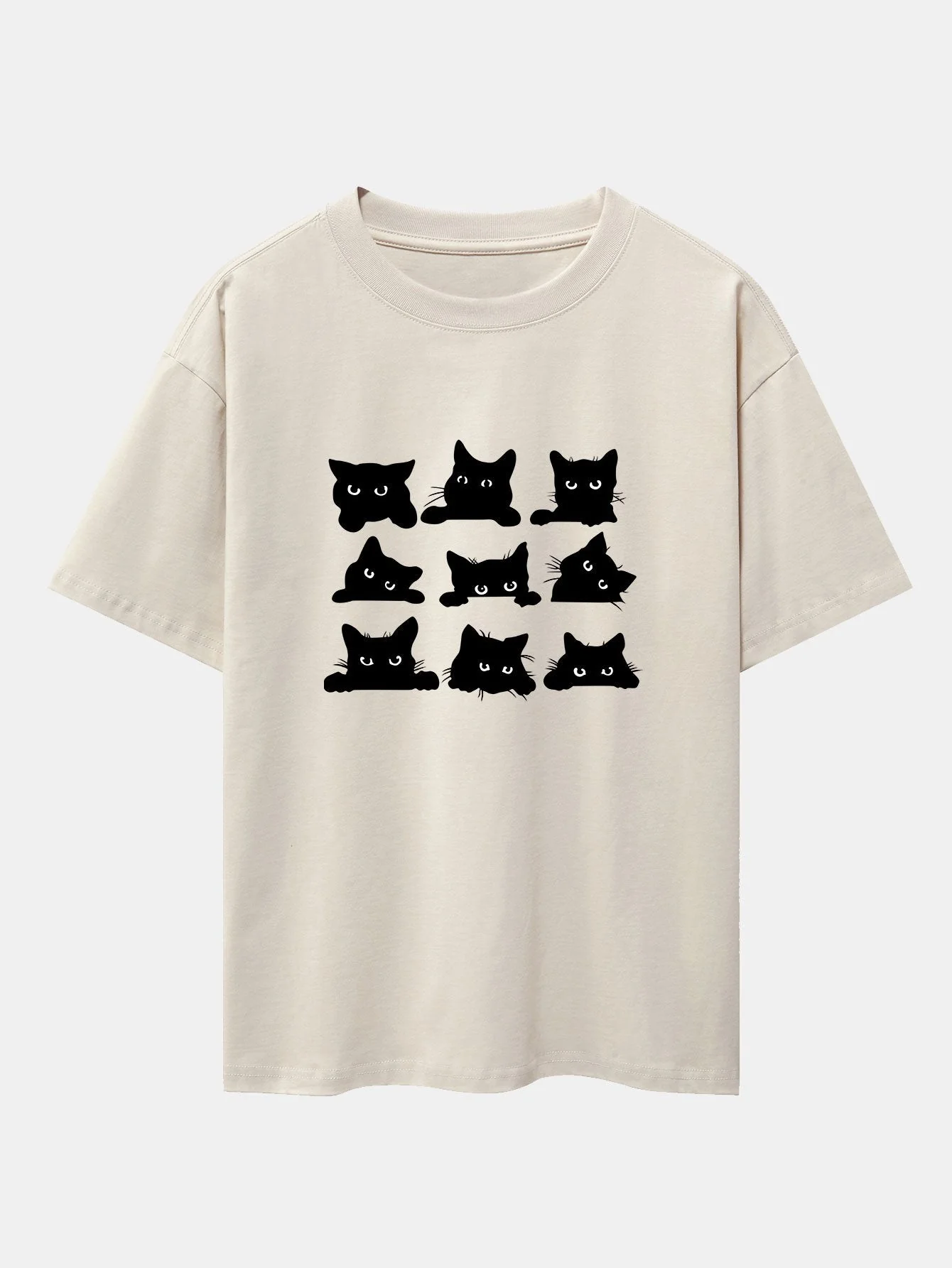 Zacarías® | Black Cat Staring Print Drop Shoulder Oversize T-Shirt - Image 3