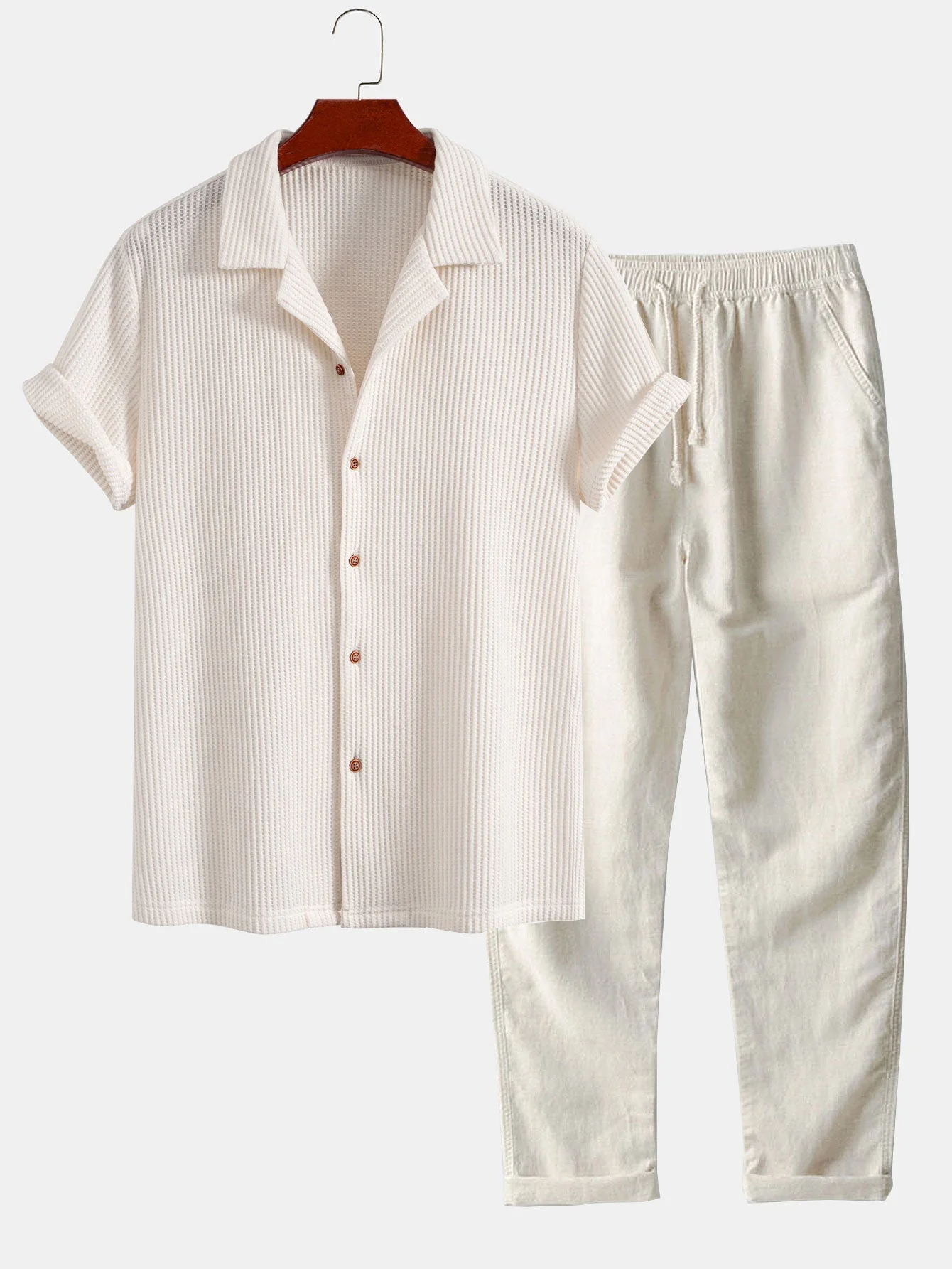 Zachary® | Waffle Button Up Shirt & Straight Leg Linen Pants - Image 2