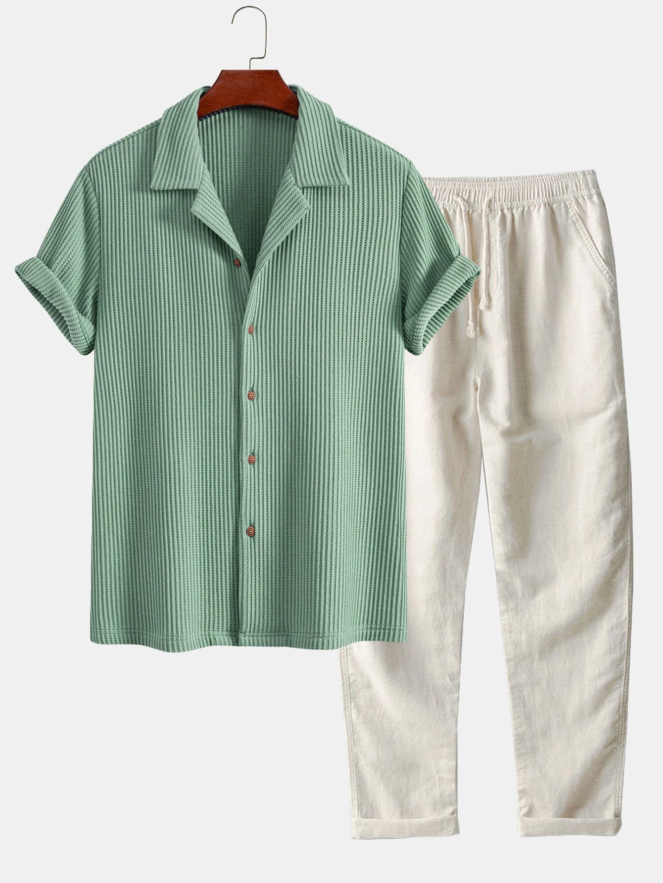 Zachary® | Waffle Button Up Shirt & Straight Leg Linen Pants - Image 3