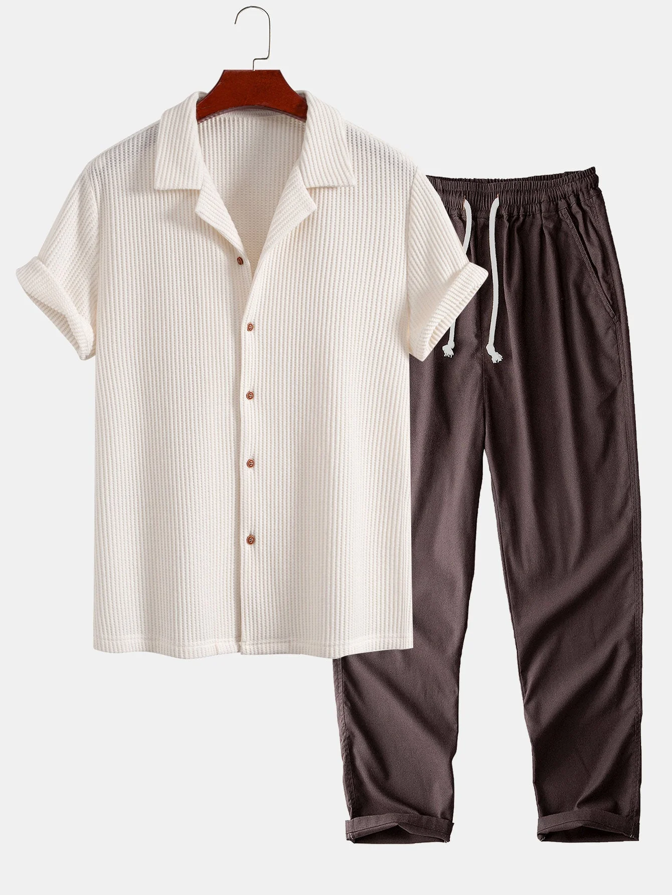 Zachary® | Waffle Button Up Shirt & Straight Leg Linen Pants - Image 4
