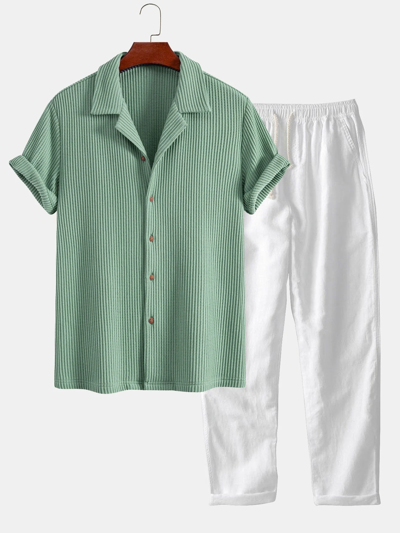 Zachary® | Waffle Button Up Shirt & Straight Leg Linen Pants - Image 5