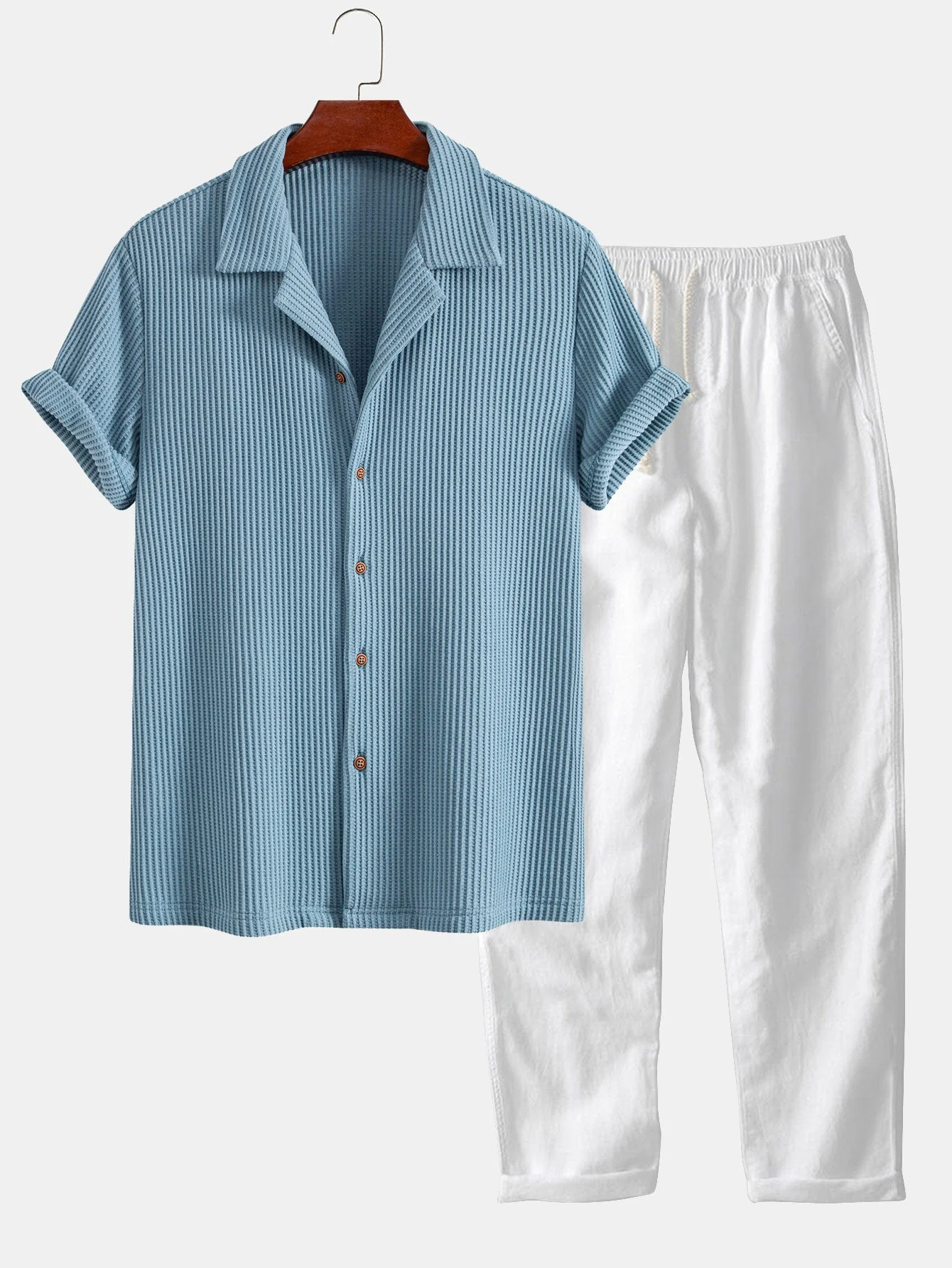 Zachary® | Waffle Button Up Shirt & Straight Leg Linen Pants - Image 6